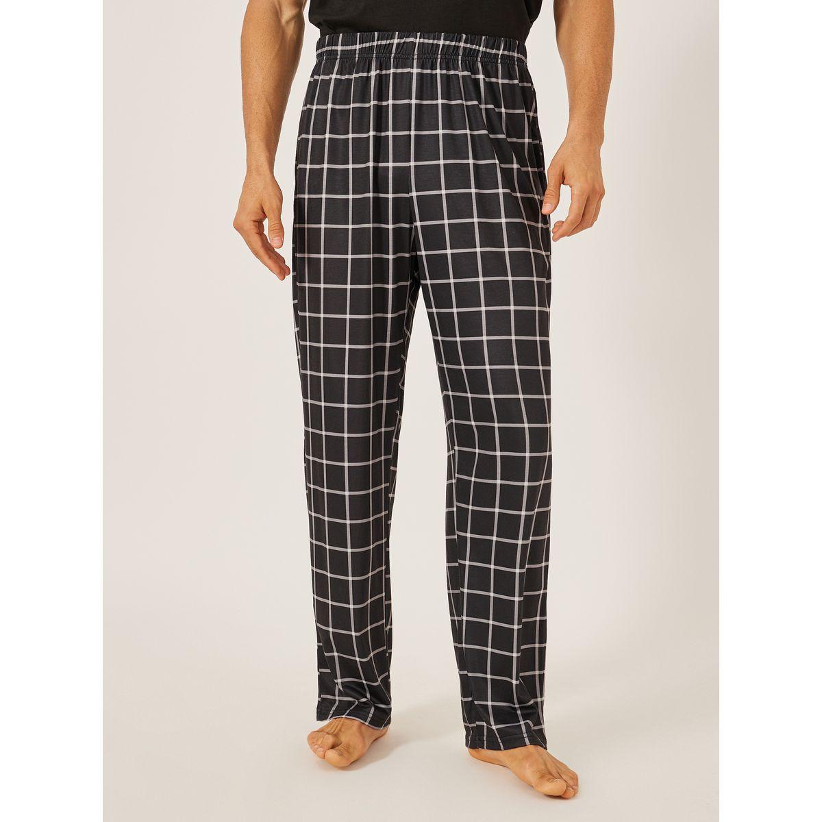 Styli Solid Henley Neck T-Shirt and Checked Pyjama Set-men-clothing-nightwear-sets-image-5