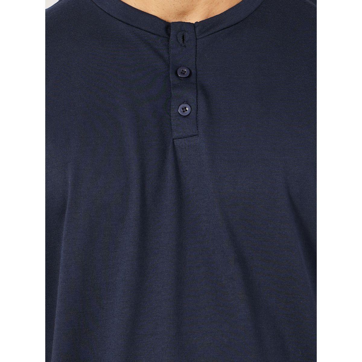 Styli Solid Henley Neck T-Shirt and Checked Pyjama Set-men-clothing-nightwear-sets-image-3