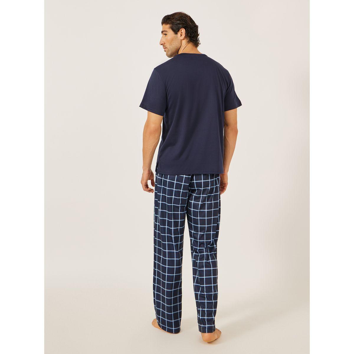 Styli Solid Henley Neck T-Shirt and Checked Pyjama Set-men-clothing-nightwear-sets-image-4