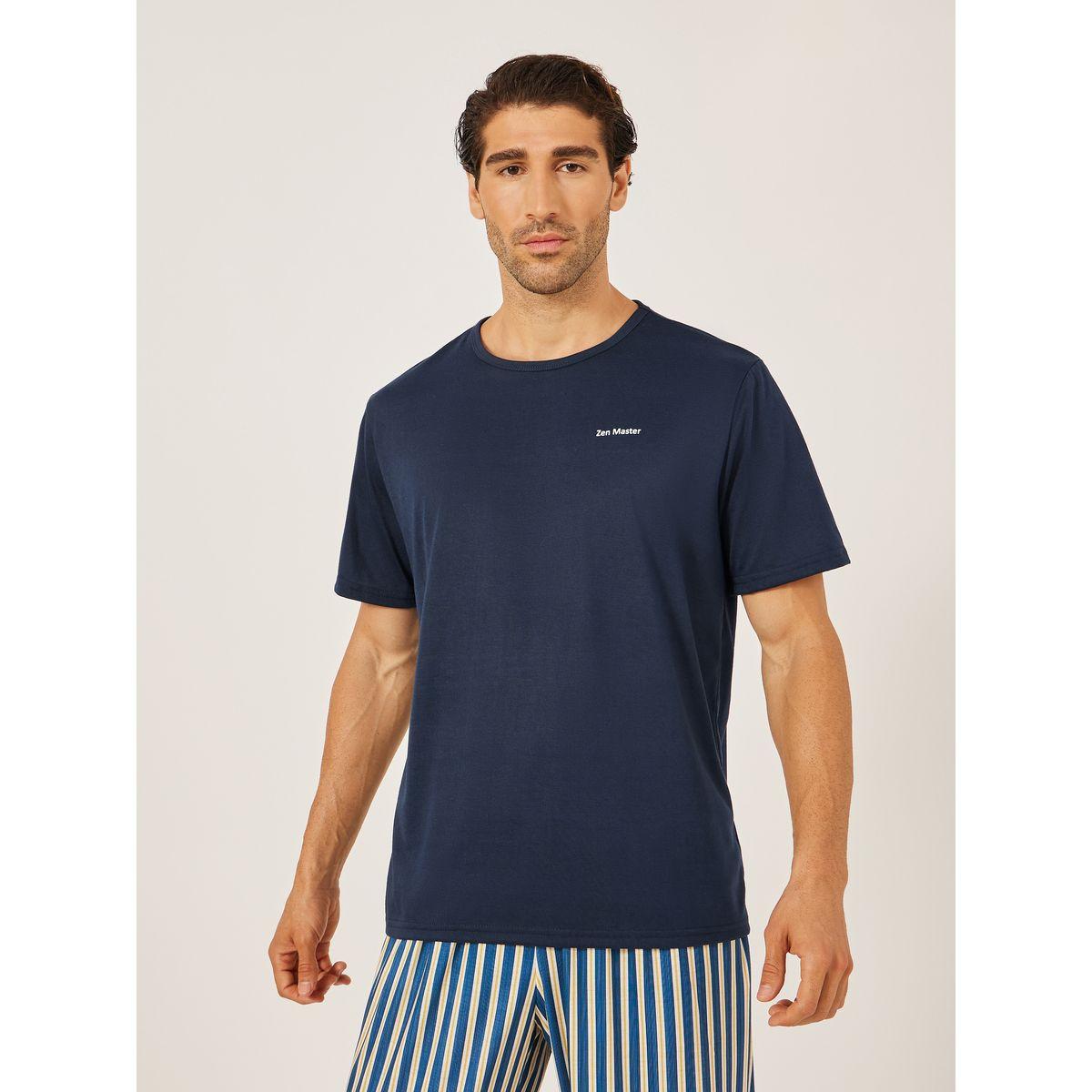 Styli Minimal Printed T-Shirt and Striped Badge Detail Pyjama Set-men-clothing-nightwear-sets-image-2