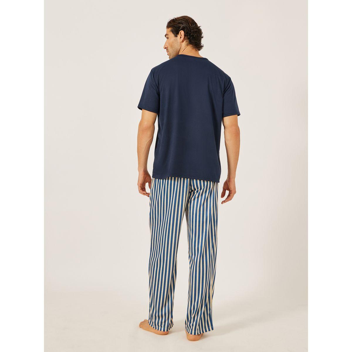 Styli Minimal Printed T-Shirt and Striped Badge Detail Pyjama Set-men-clothing-nightwear-sets-image-5