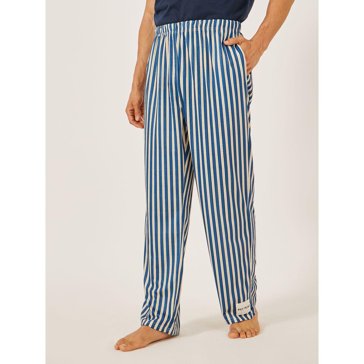 Styli Minimal Printed T-Shirt and Striped Badge Detail Pyjama Set-men-clothing-nightwear-sets-image-6
