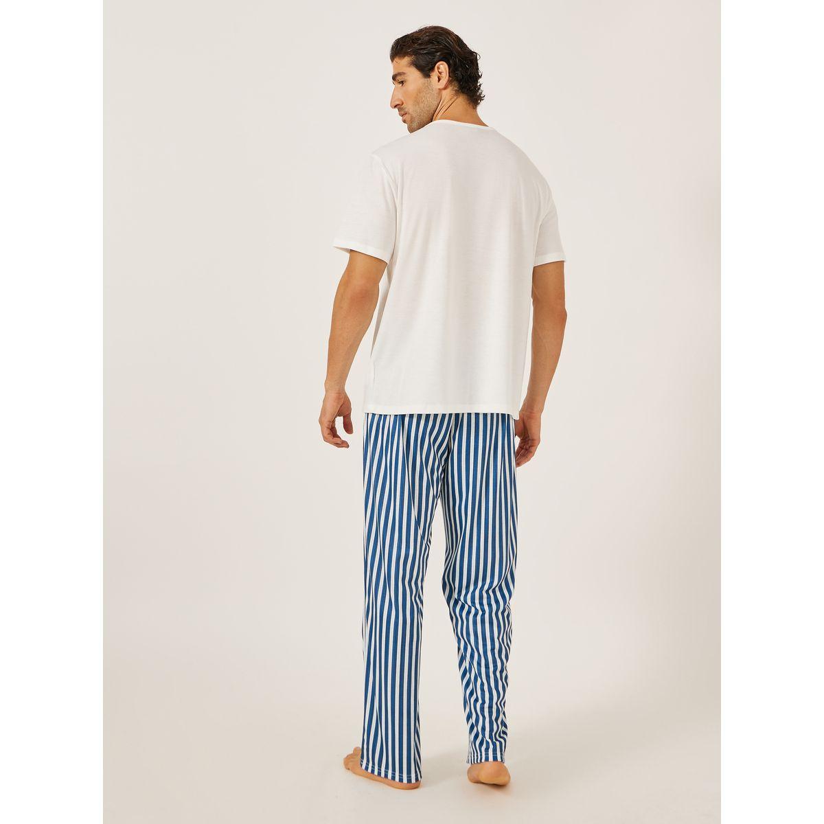 Styli Minimal Printed T-Shirt and Striped Badge Detail Pyjama Set-men-clothing-nightwear-sets-image-5