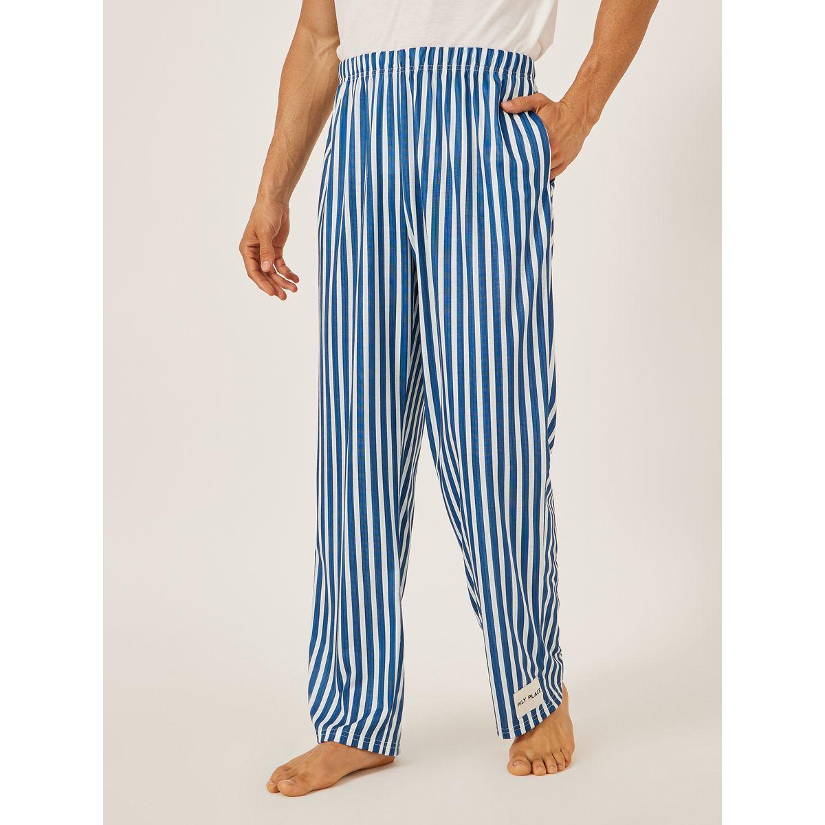 Styli Minimal Printed T-Shirt and Striped Badge Detail Pyjama Set-men-clothing-nightwear-sets-image-6