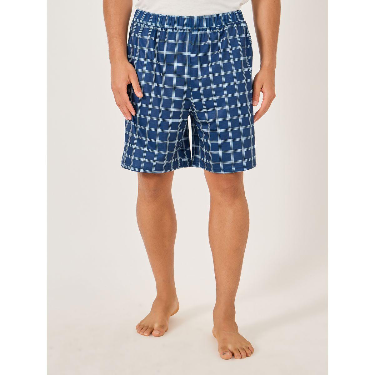 Styli Solid Contrast Pocket Detail T-Shirt and Checked Shorts Set-men-clothing-nightwear-sets-image-4