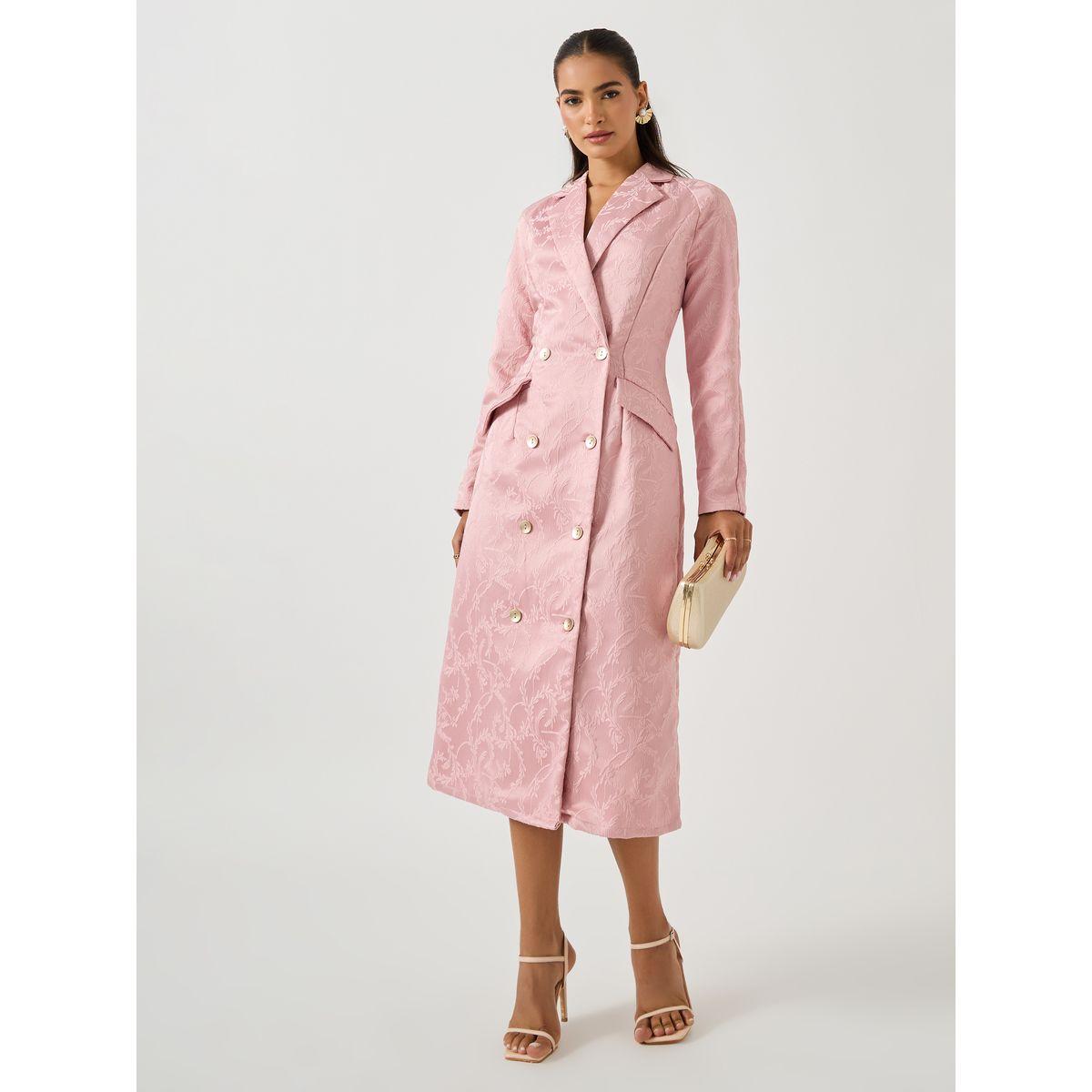 فستان ميدي بليزر بتفاصيل جاكار وأكمام طويلة-women-clothing-dresses-image-1