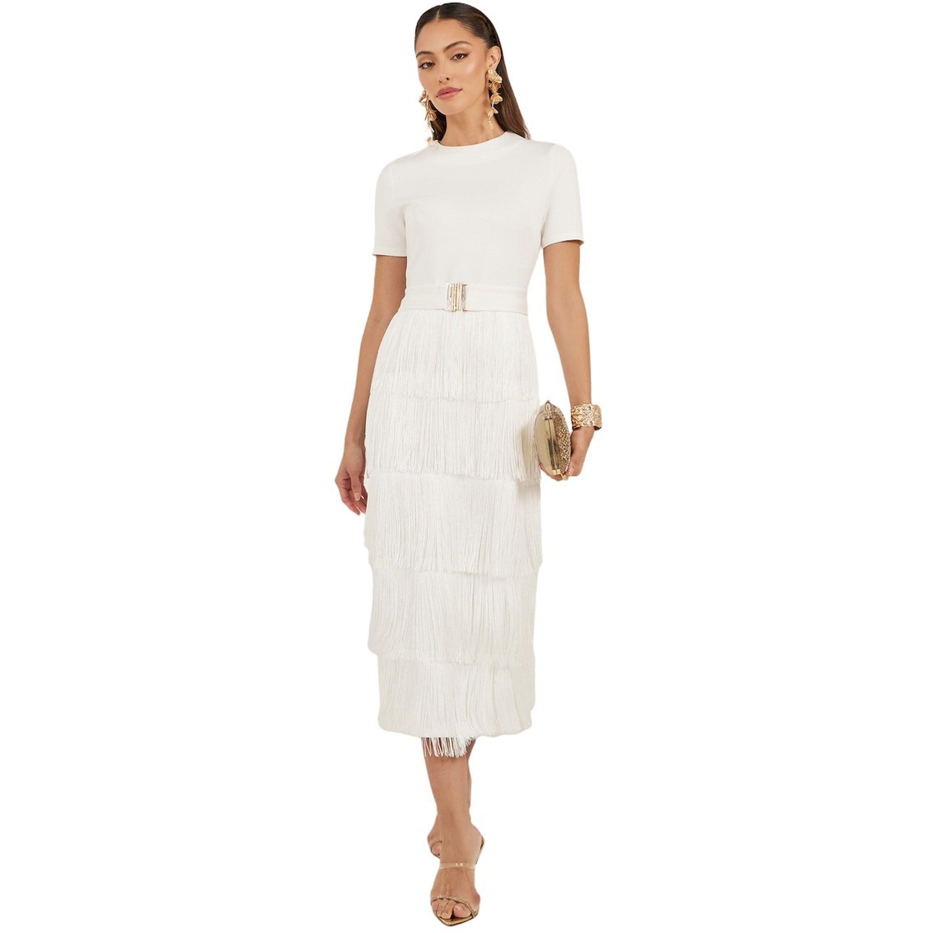 ستايلي - فستان متوسط الطول بأكمام قصيرة وحافة مزينة بشراشيب-women-clothing-dresses-image-2