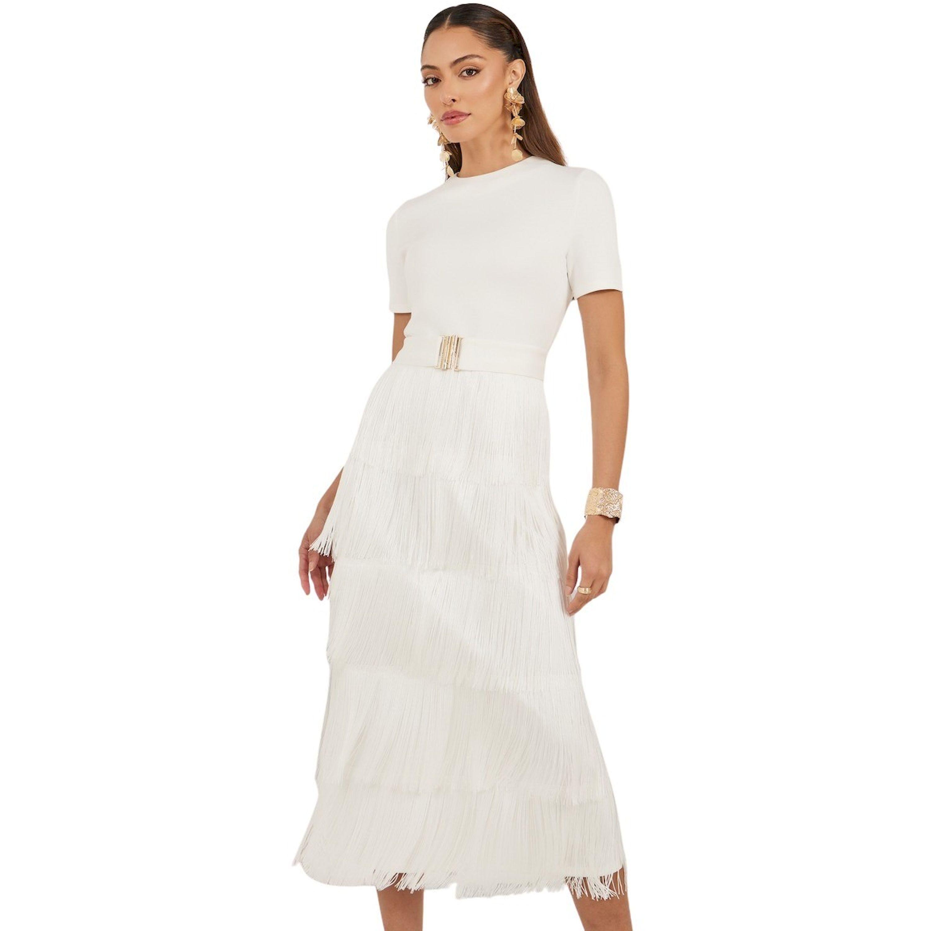 ستايلي - فستان متوسط الطول بأكمام قصيرة وحافة مزينة بشراشيب-women-clothing-dresses-image-3
