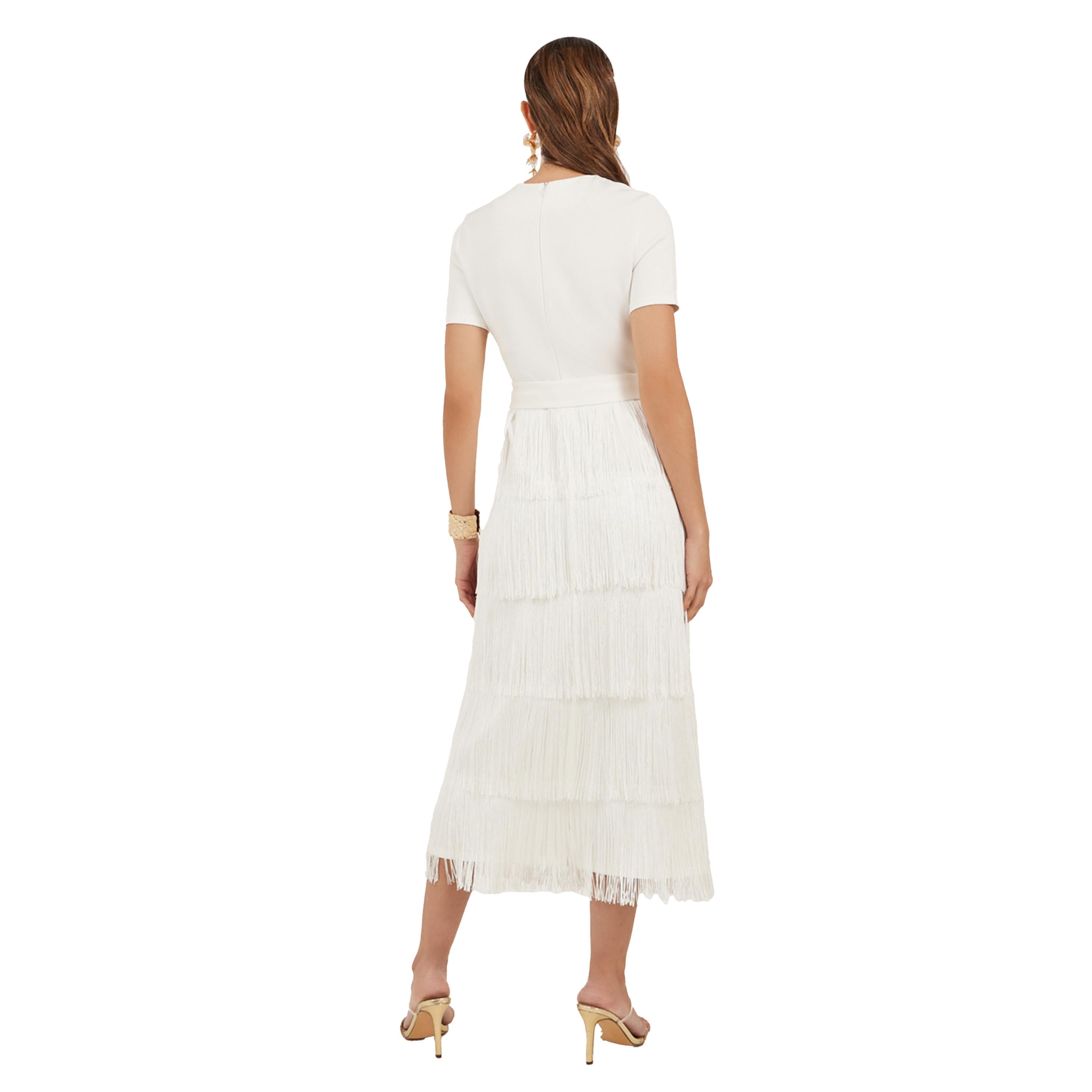 ستايلي - فستان متوسط الطول بأكمام قصيرة وحافة مزينة بشراشيب-women-clothing-dresses-image-5