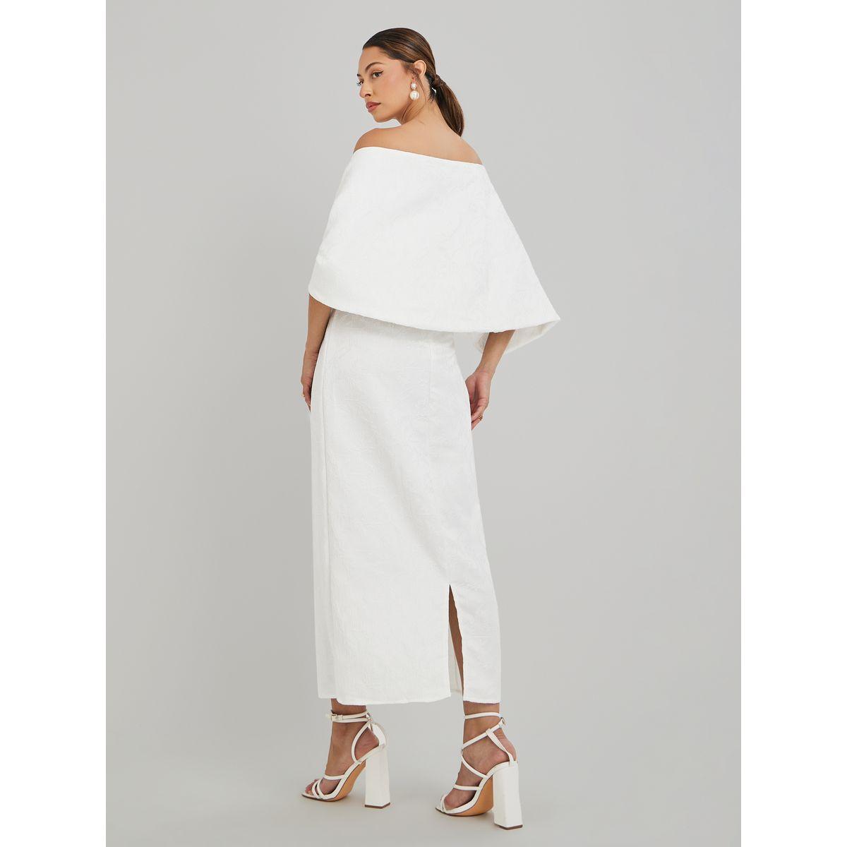 Styli  Jacquard Bardot Neck Sheath Maxi Dress with Cape Overlay-women-clothing-dresses-image-4