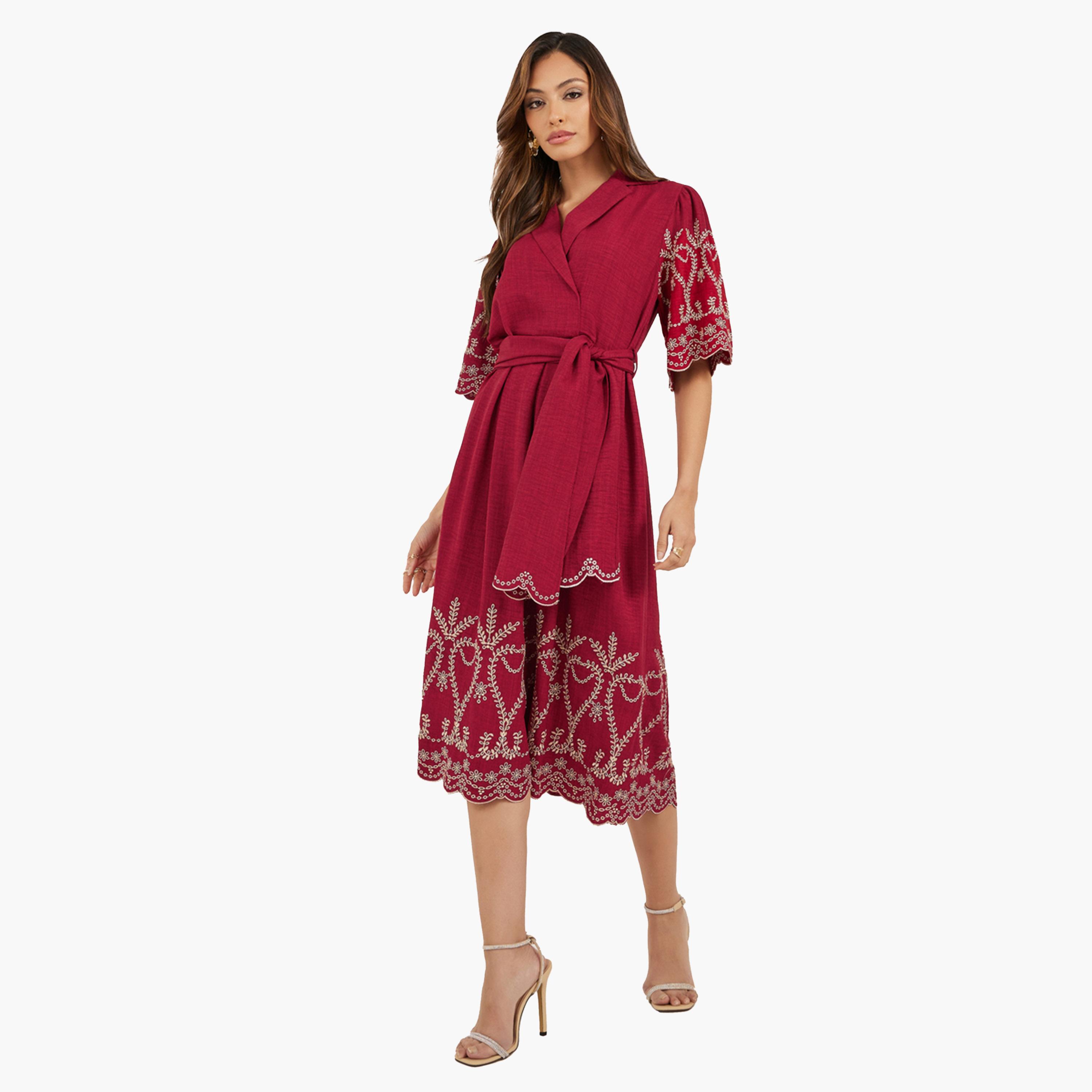 ستايلي - فستان شيفلي ميدي بأكمام واسعة وقصّة A-women-clothing-dresses-image-2