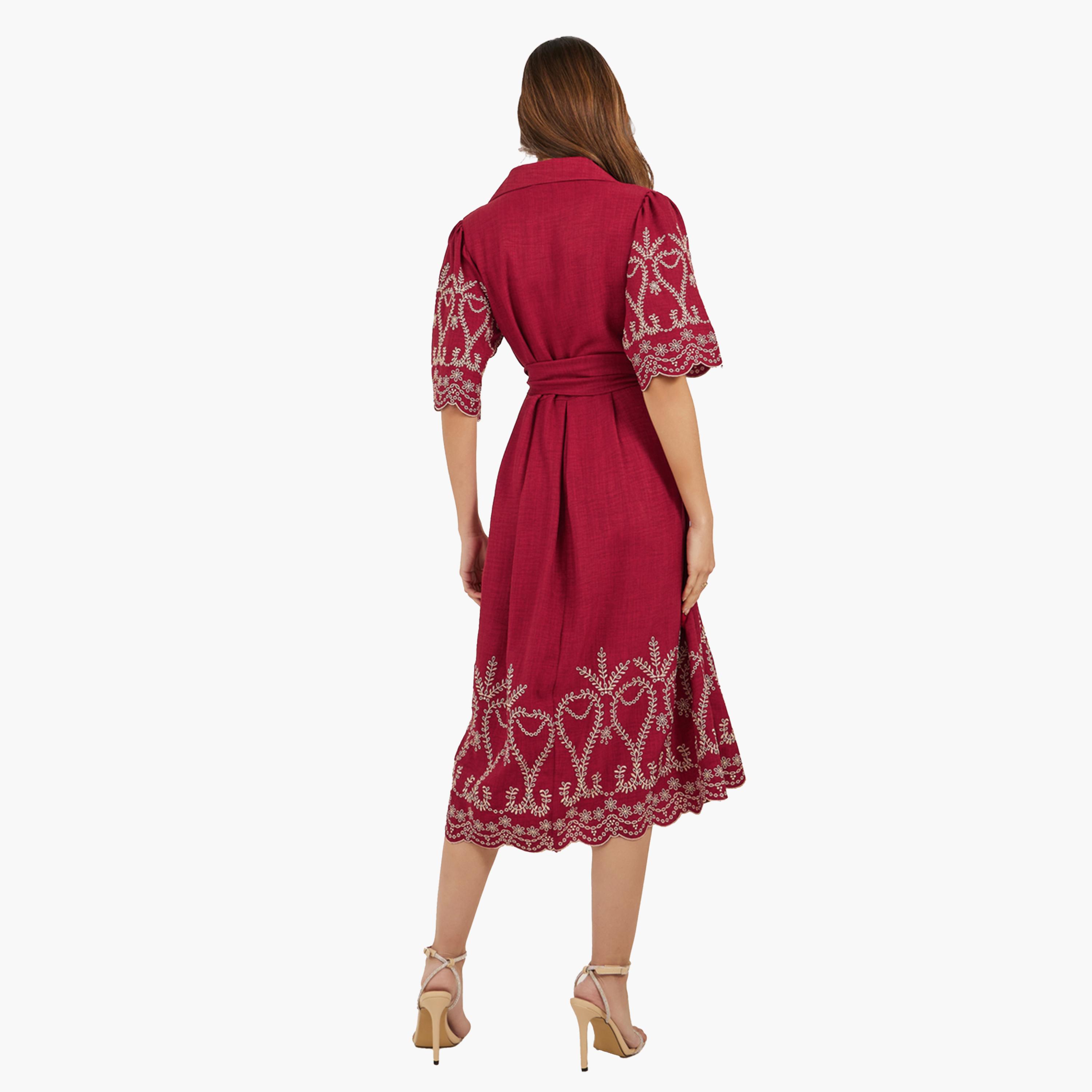 ستايلي - فستان شيفلي ميدي بأكمام واسعة وقصّة A-women-clothing-dresses-image-5
