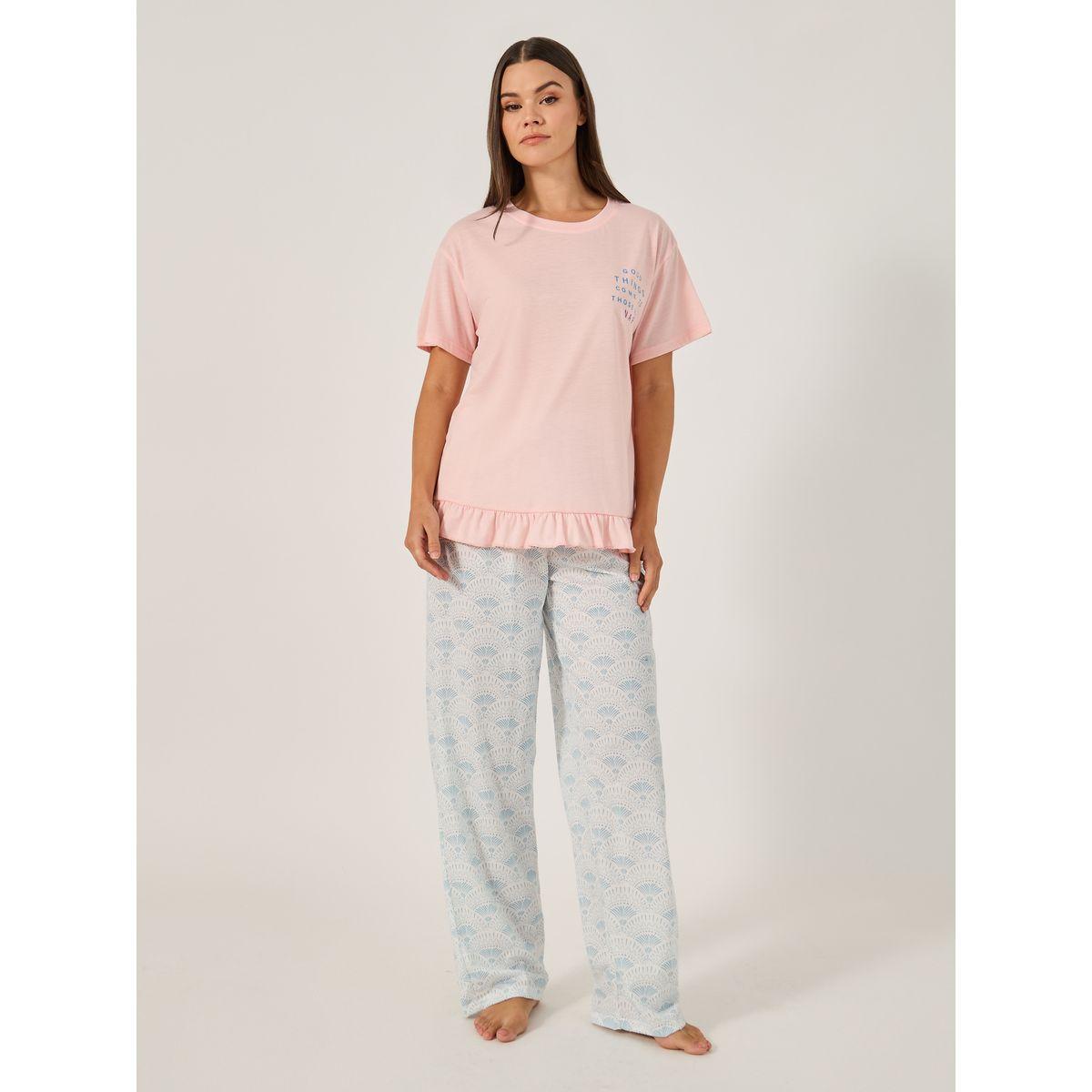 Styli Printed Pajama Set with Round Neck T-Shirt-women-clothing-nightwear-pyjamas-longsets-image-1