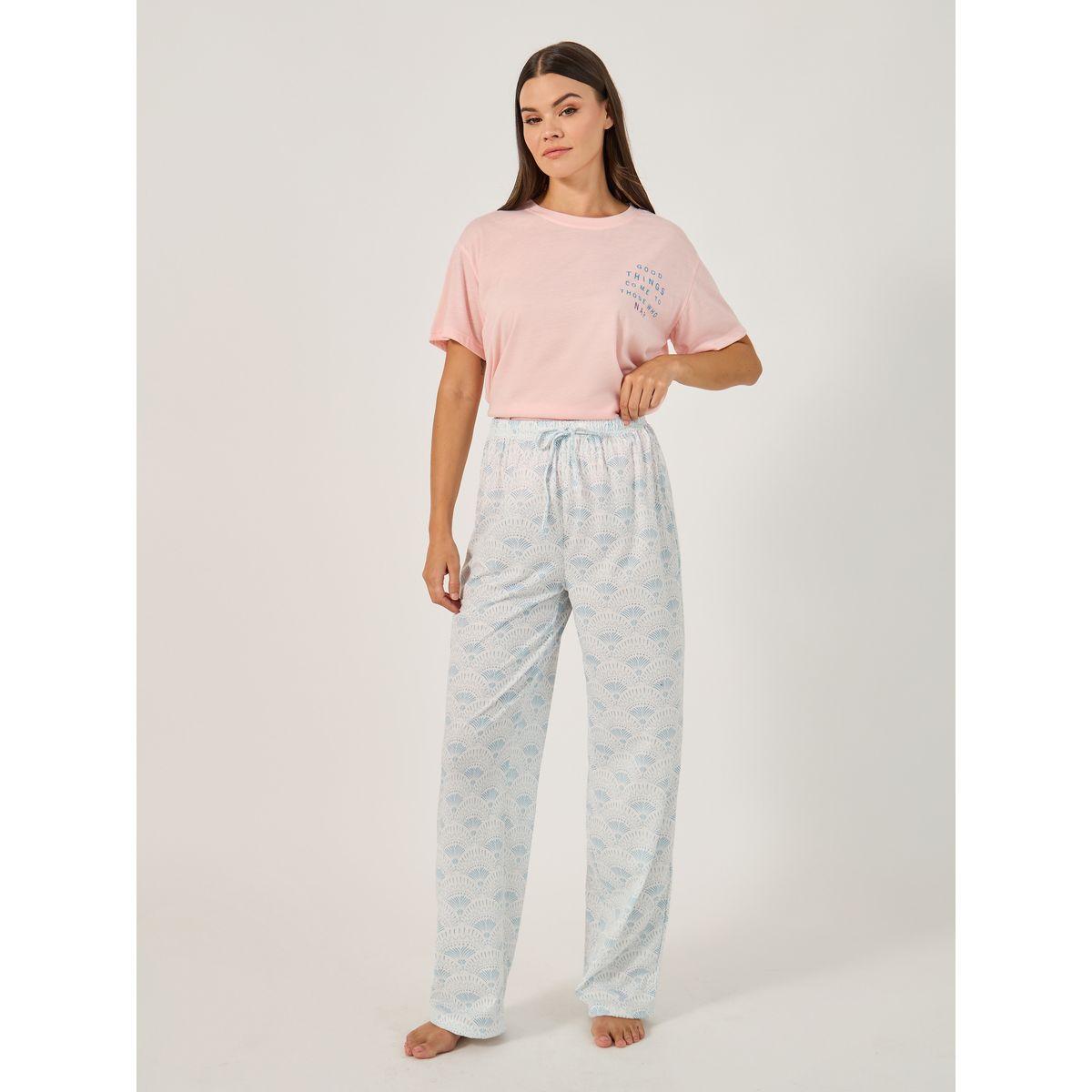 Styli Printed Pajama Set with Round Neck T-Shirt-women-clothing-nightwear-pyjamas-longsets-image-2
