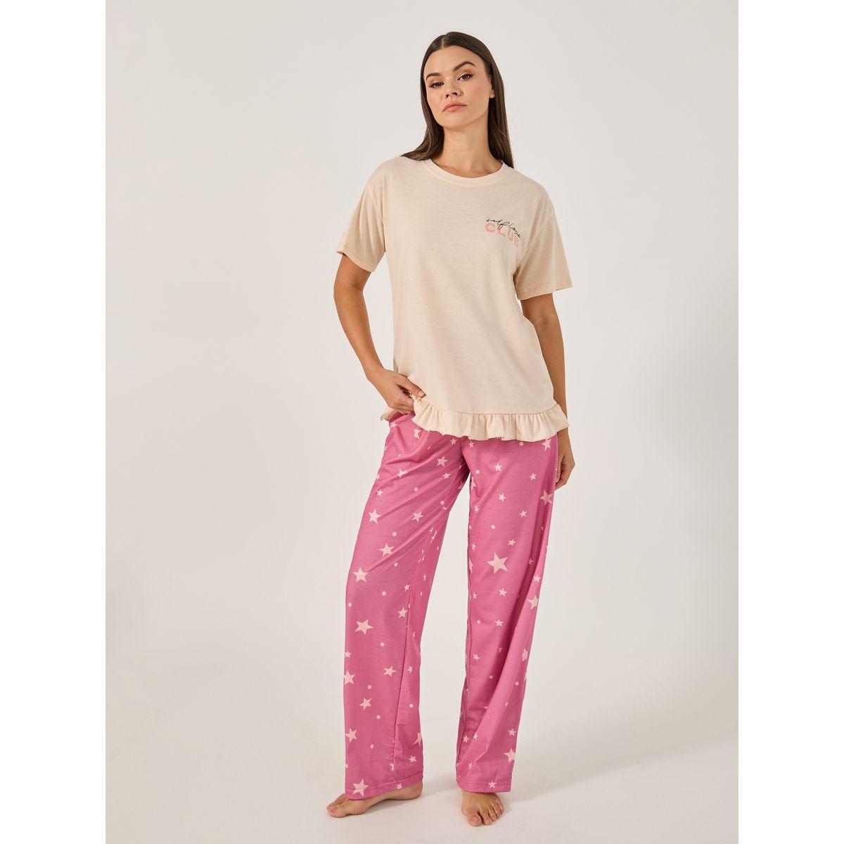 Styli Printed Pajama Set with Round Neck T-Shirt-women-clothing-nightwear-pyjamas-longsets-image-1