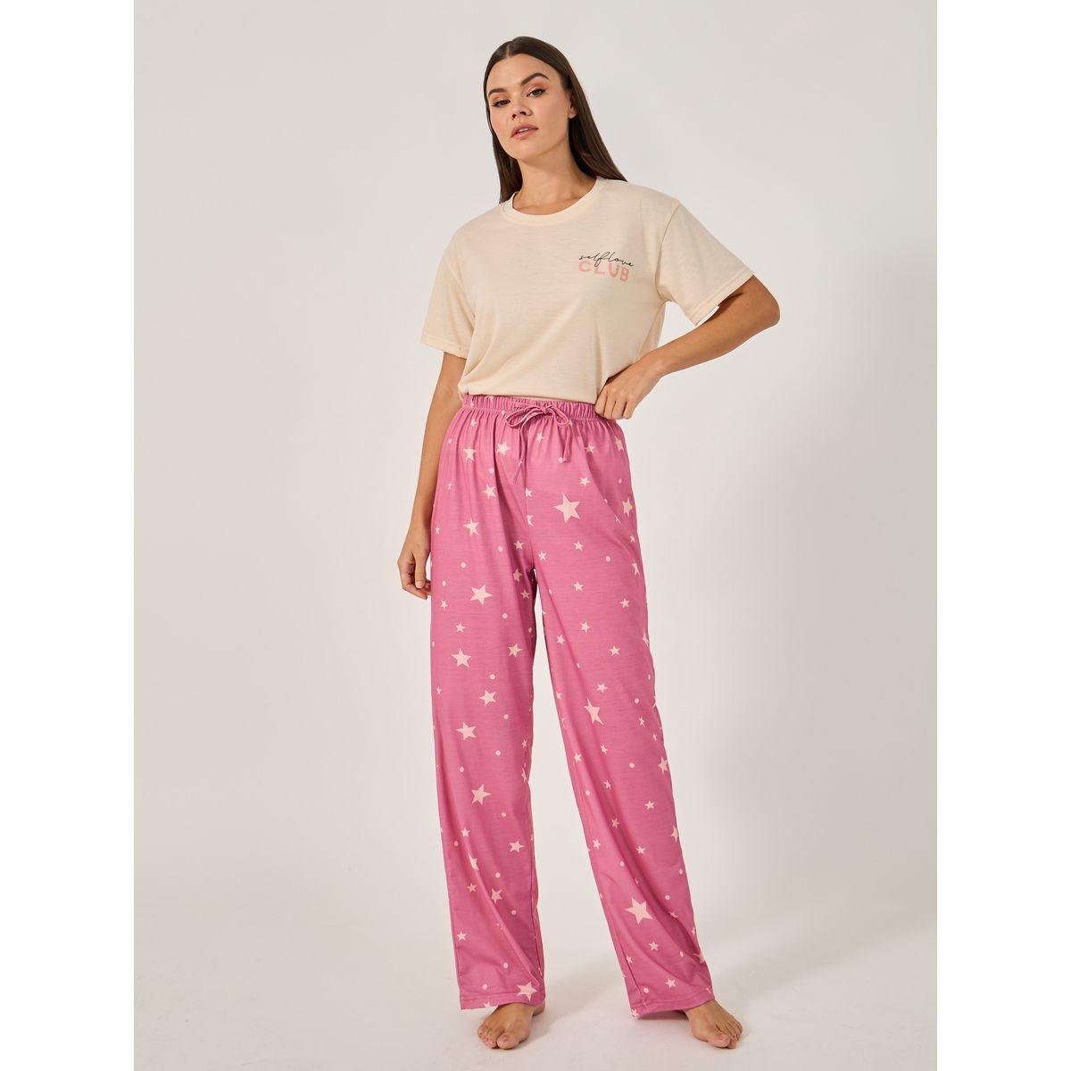 Styli Printed Pajama Set with Round Neck T-Shirt-women-clothing-nightwear-pyjamas-longsets-image-2
