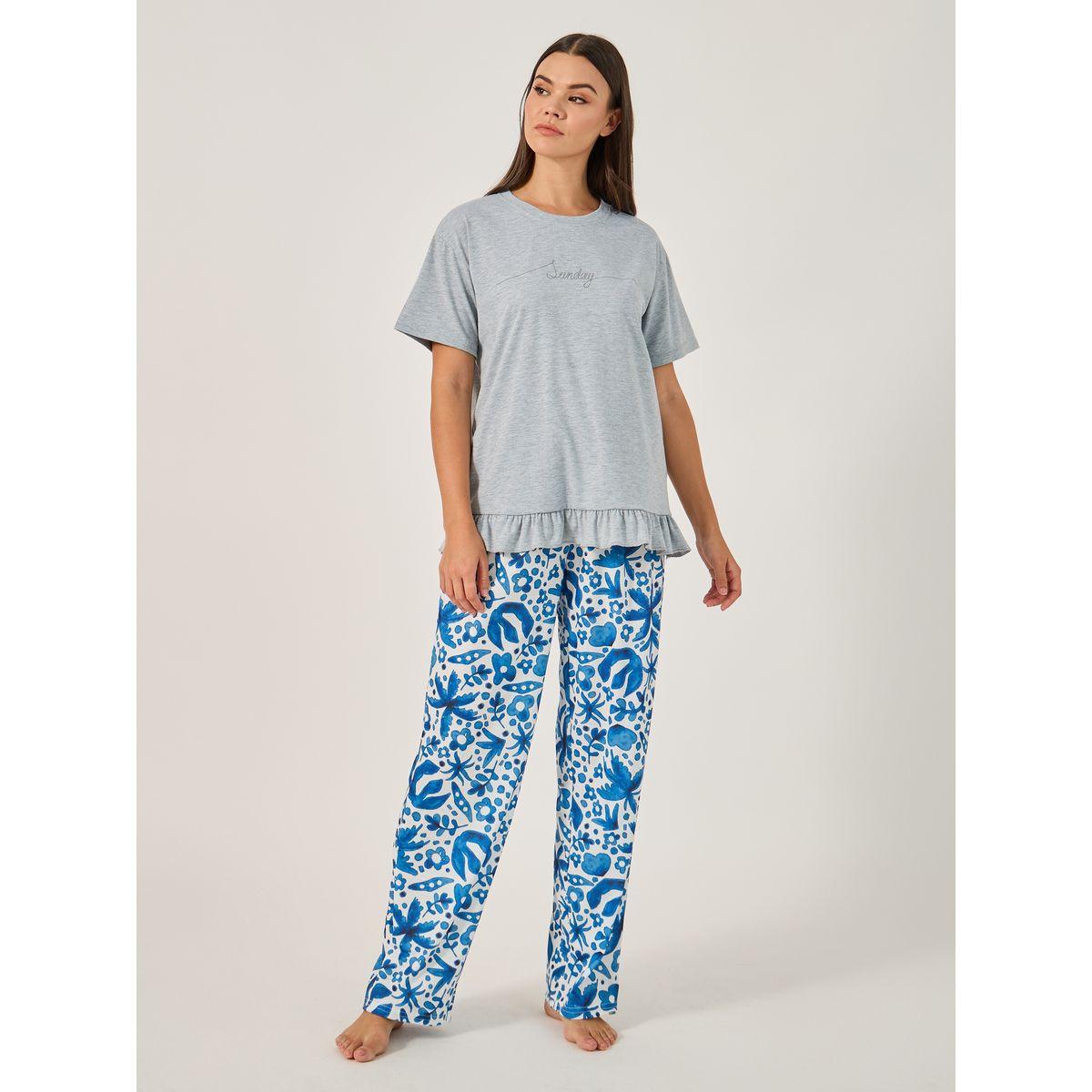 Styli Floral Printed Pajama Set with Round Neck T-Shirt-women-clothing-nightwear-pyjamas-longsets-image-1