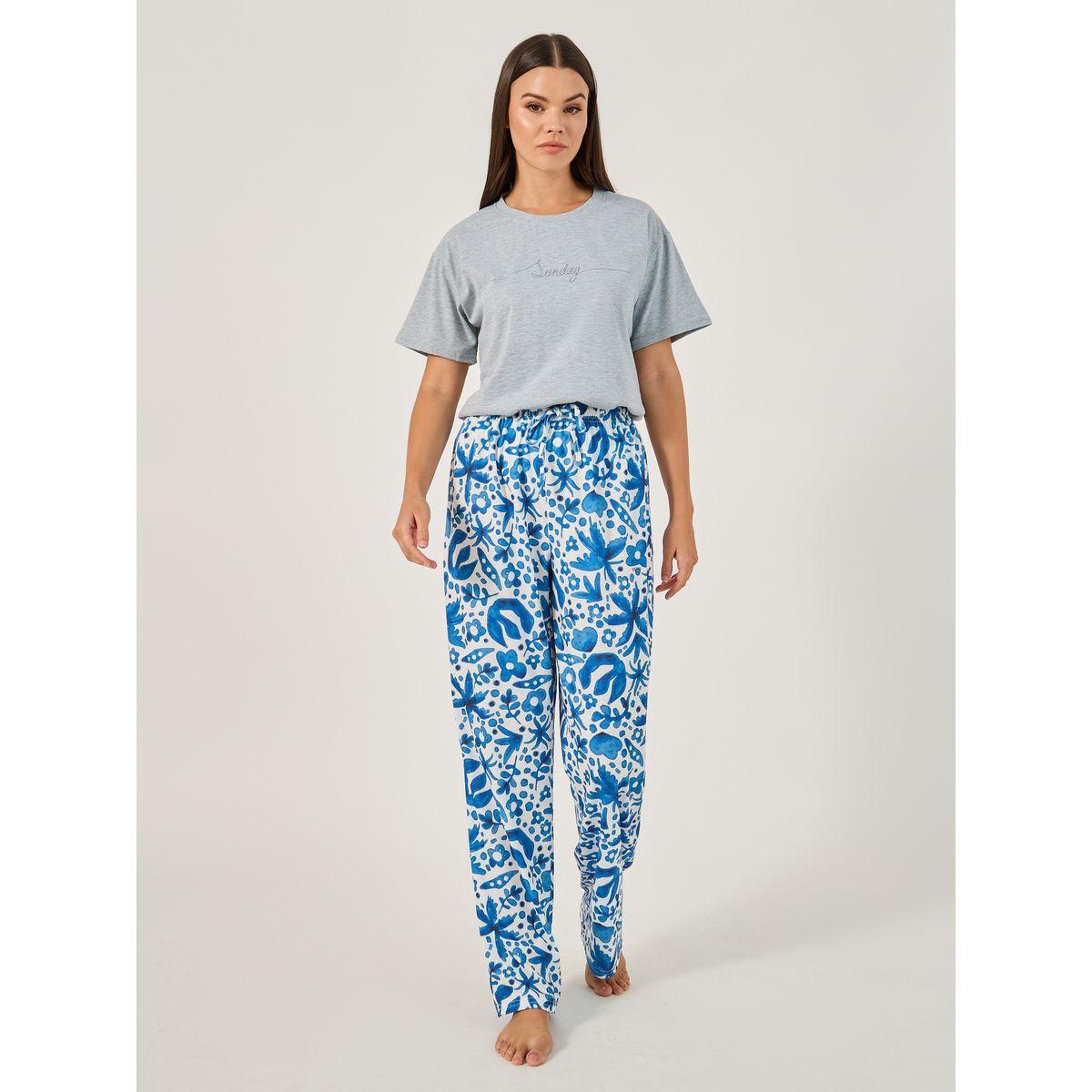 Styli Floral Printed Pajama Set with Round Neck T-Shirt-women-clothing-nightwear-pyjamas-longsets-image-2