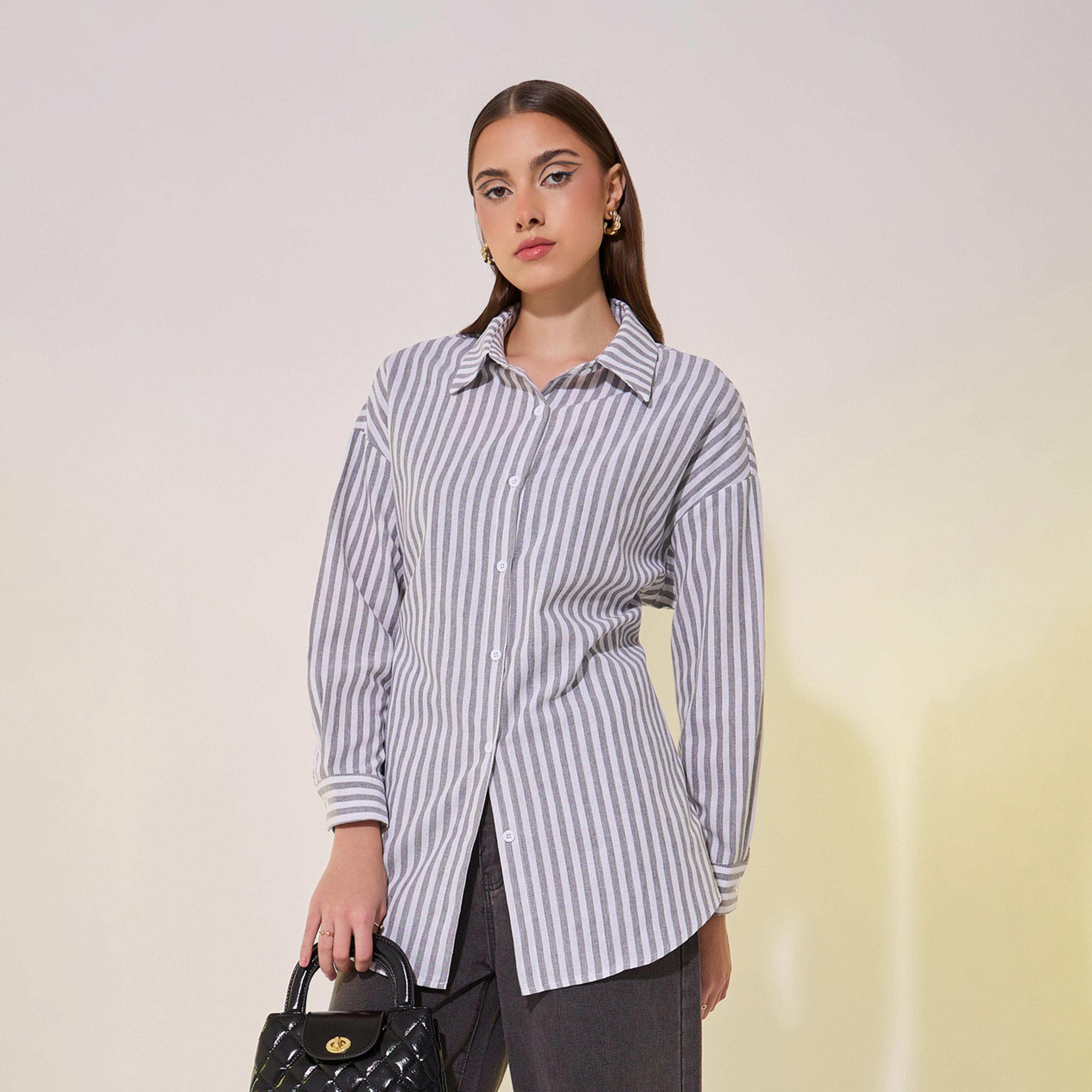 Take Two Striped Longline Shirt with Back Tie Detail-women-clothing-shirtsandblouses-shirts-image-1