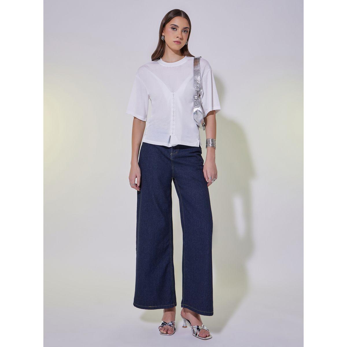 Solid Round Neck Hook and Eye Detail T-Shirt-women-clothing-tshirts-image-2