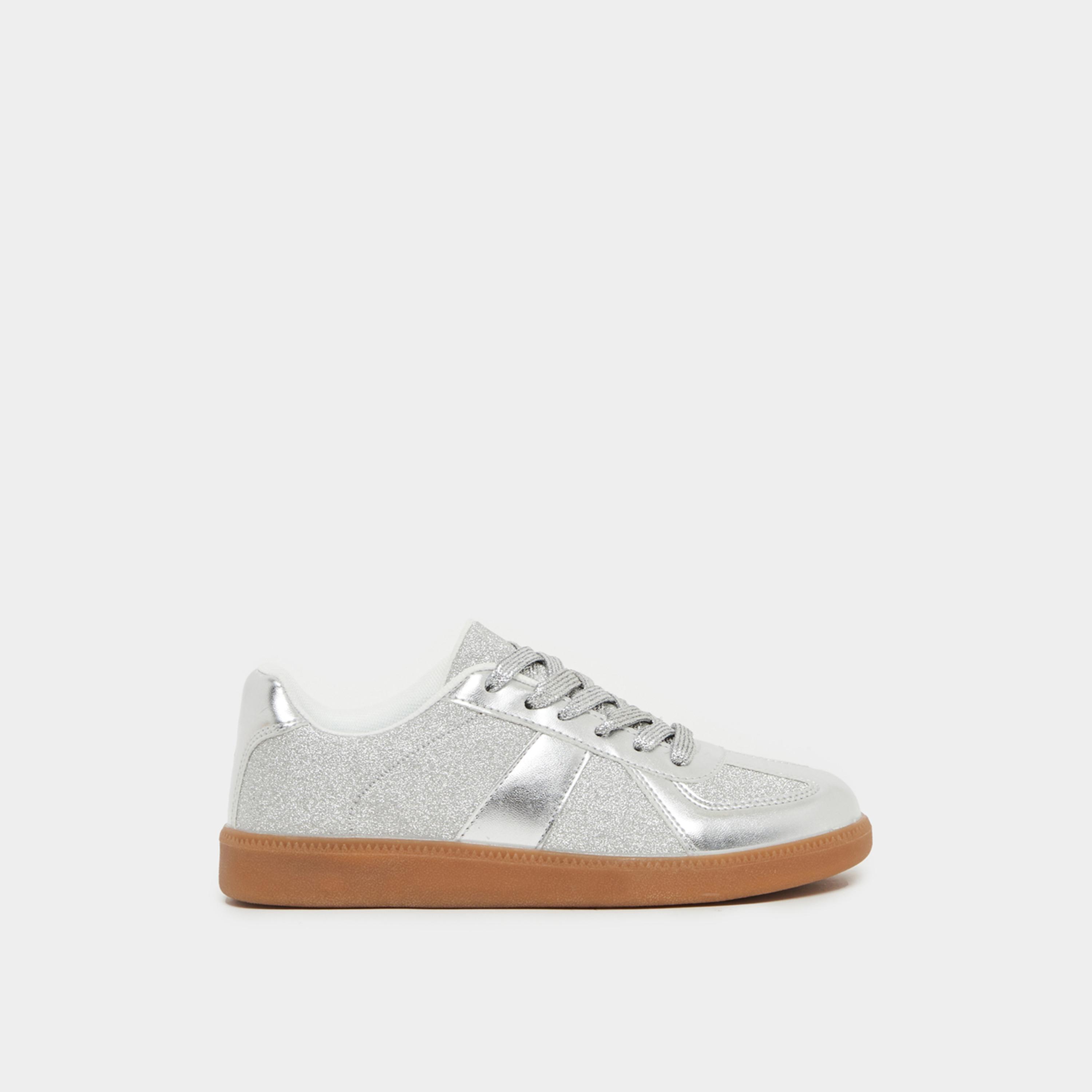 Styli Textured Metallic Lace Up Sneakers-women-shoes-sneakers-image-1