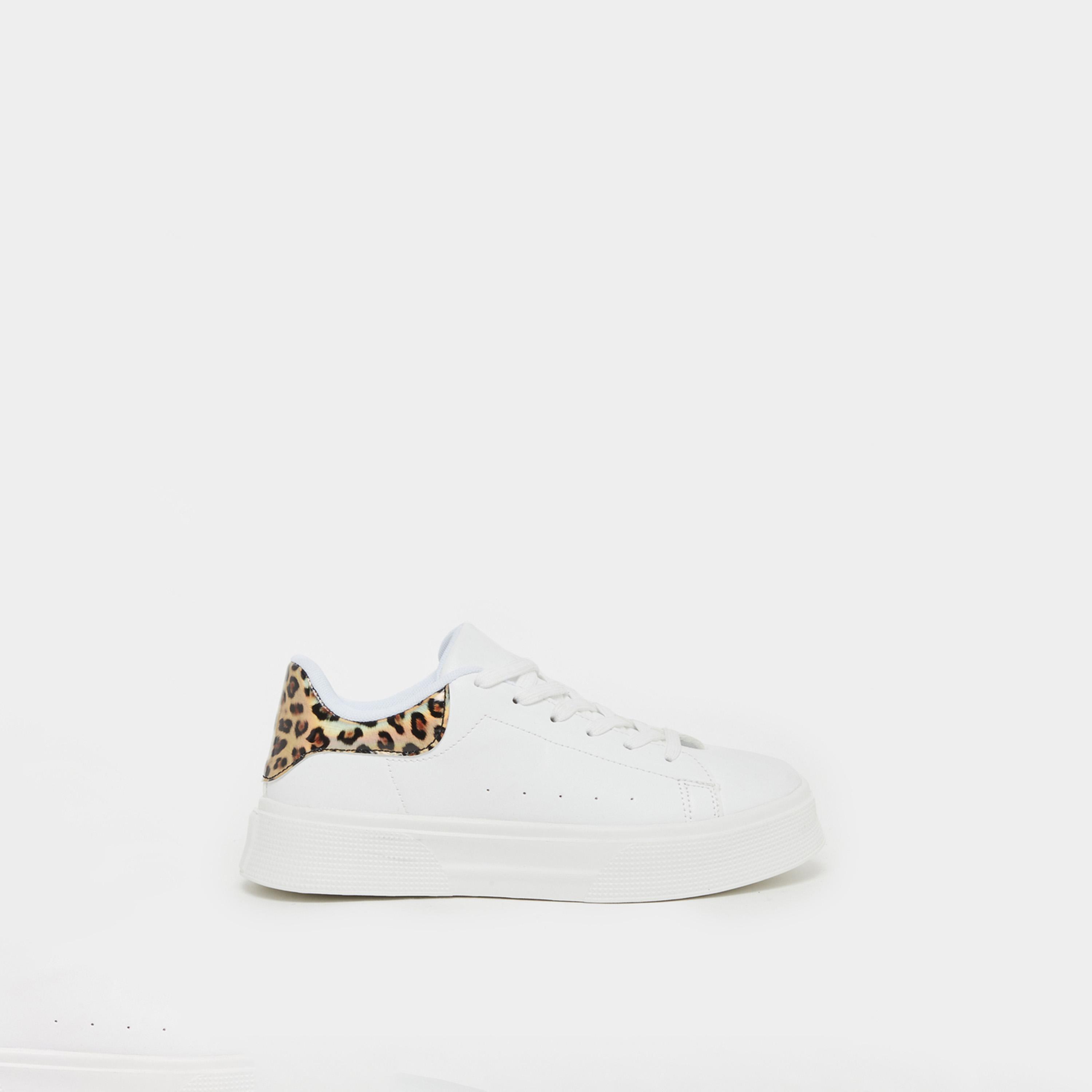 Styli Animal Print Trim Round Toe Lace-Up Sneakers-women-shoes-sneakers-image-1