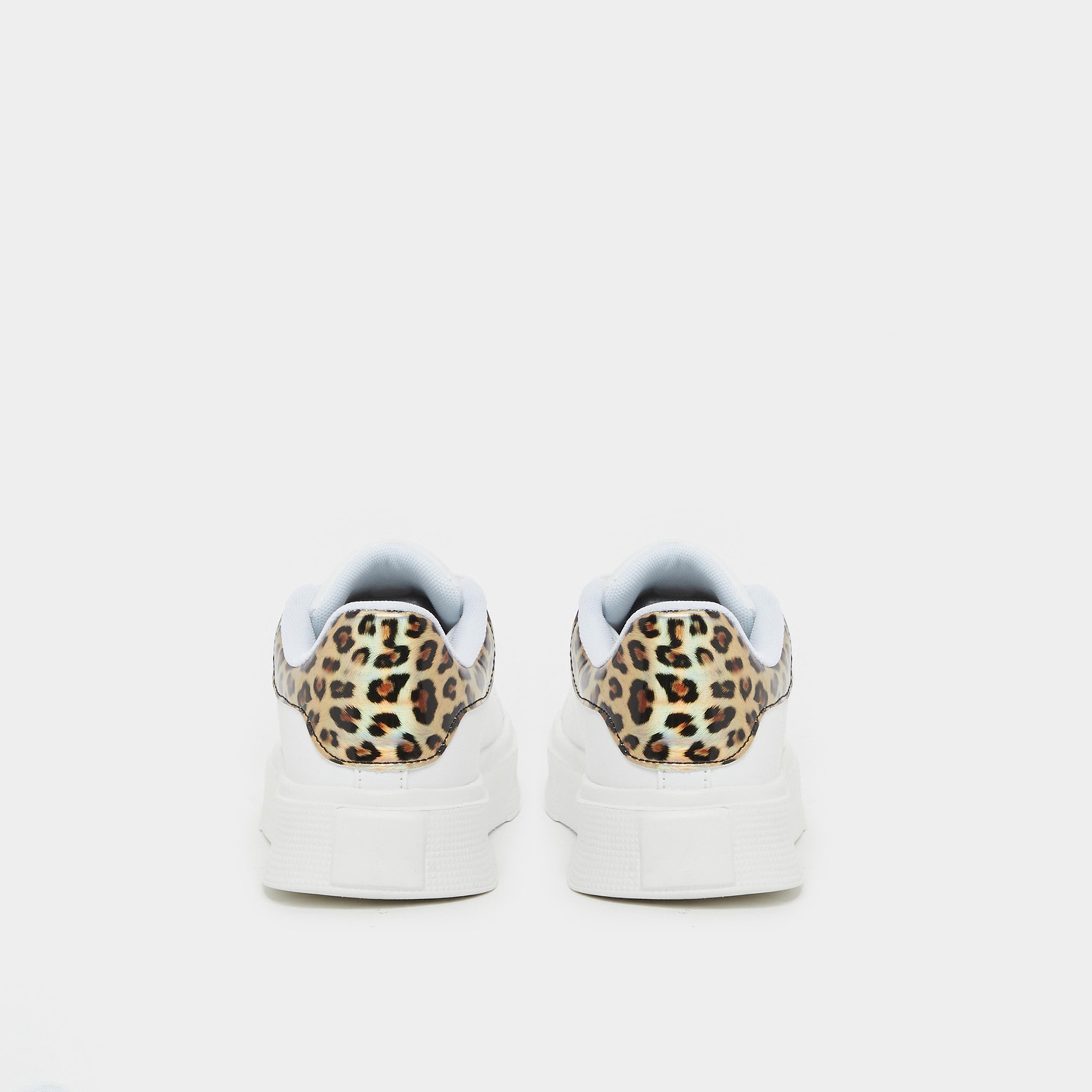 Styli Animal Print Trim Round Toe Lace-Up Sneakers-women-shoes-sneakers-image-4