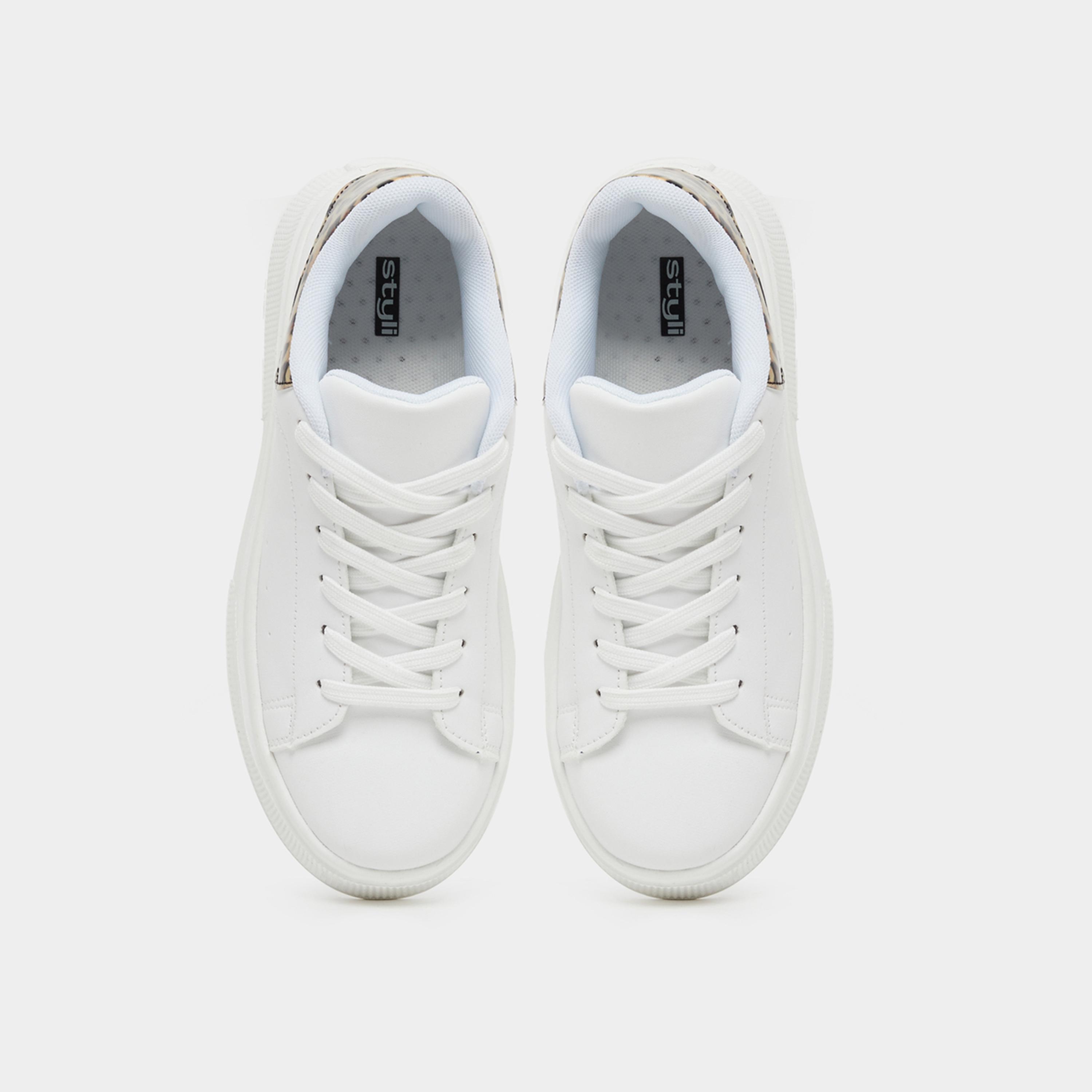 Styli Animal Print Trim Round Toe Lace-Up Sneakers-women-shoes-sneakers-image-5