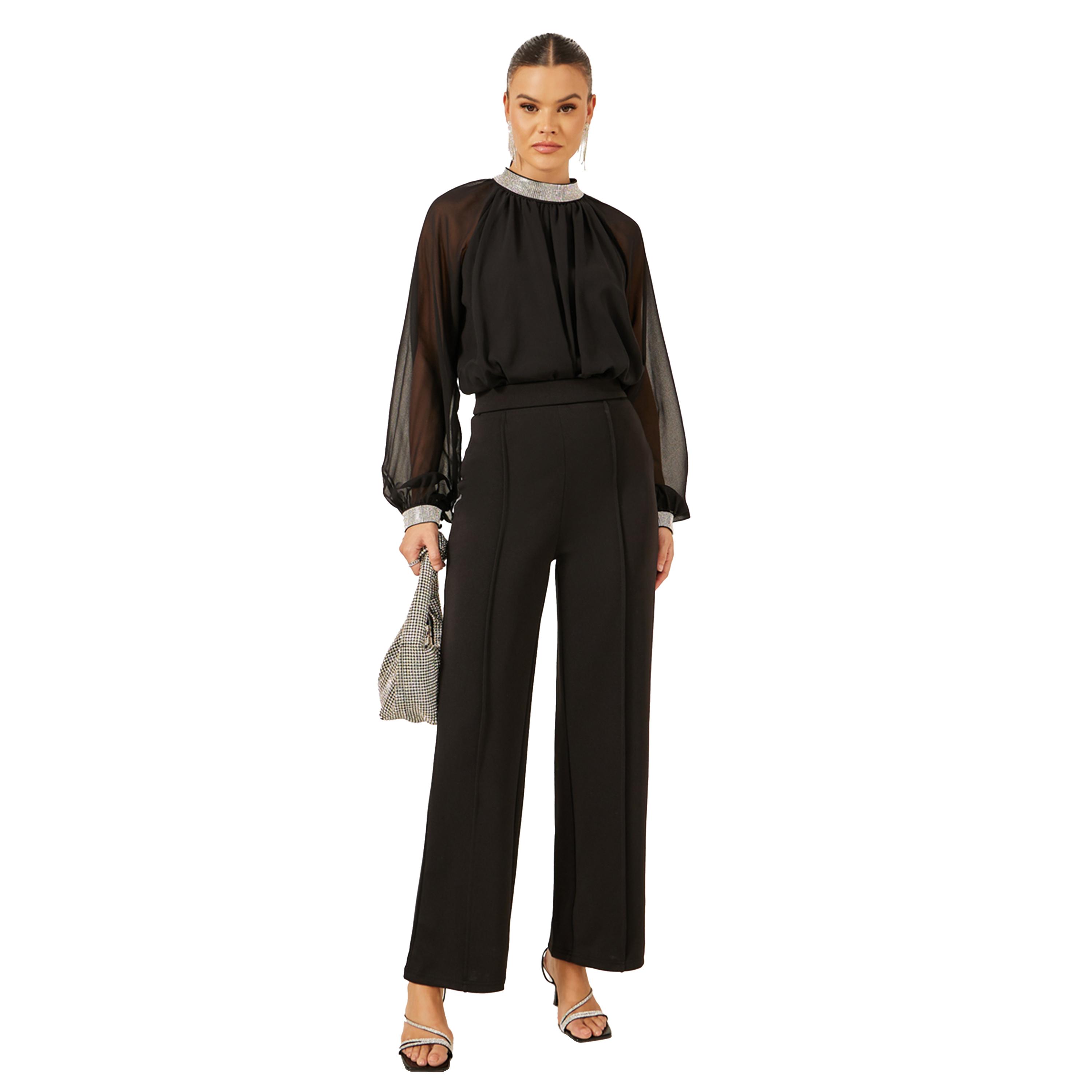 ستايلي - بلوزة مزينة بياقة عالية وأكمام شفافة-women-clothing-shirtsandblouses-blouses-image-3