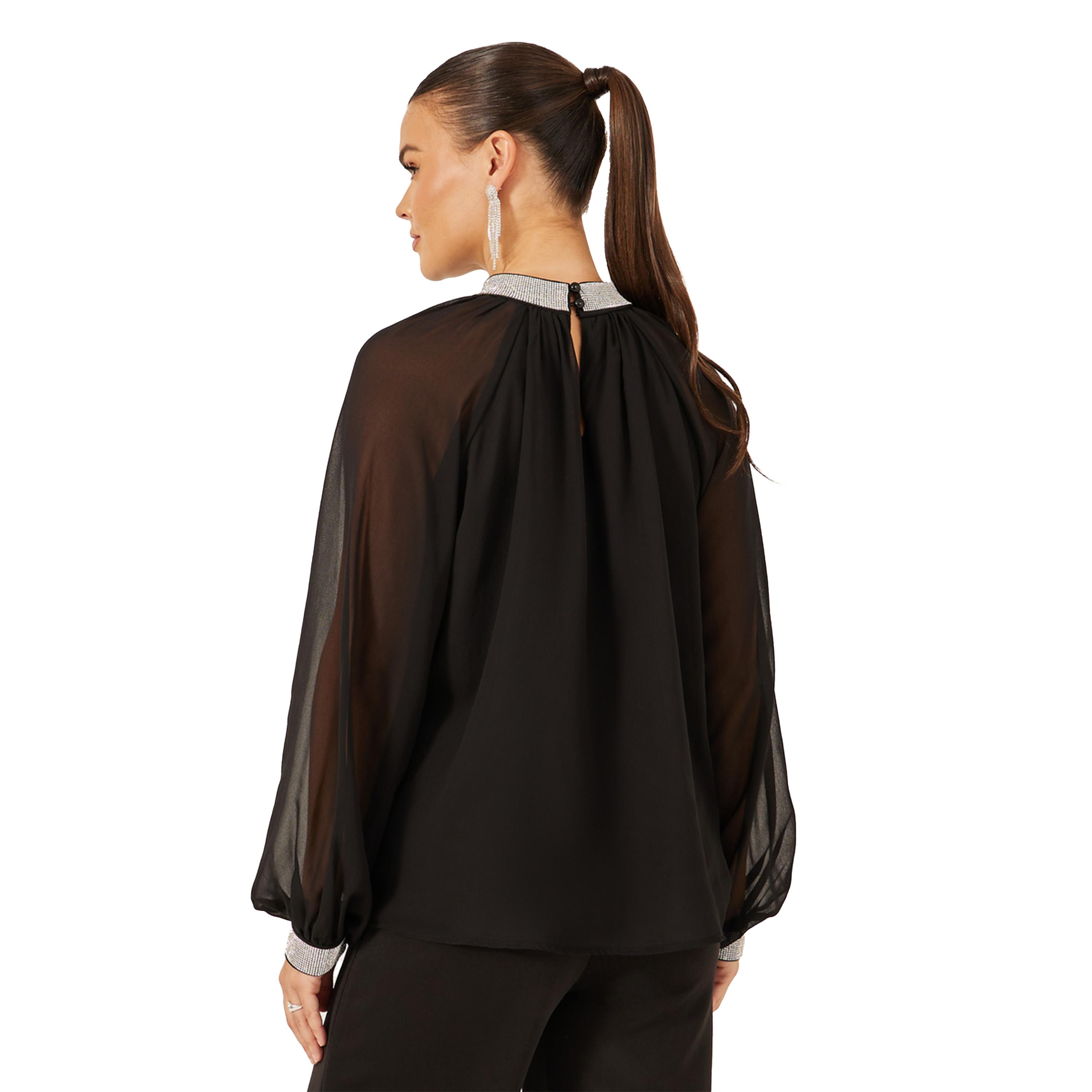 ستايلي - بلوزة مزينة بياقة عالية وأكمام شفافة-women-clothing-shirtsandblouses-blouses-image-5