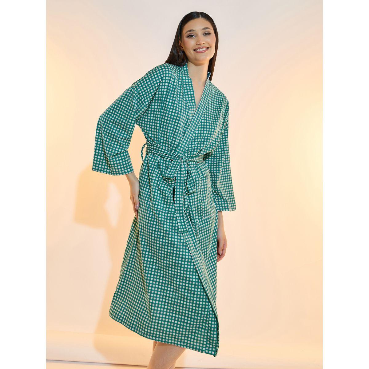 روب بطبعة جينغام مع رباط خصر-women-clothing-nightwear-robes-image-3