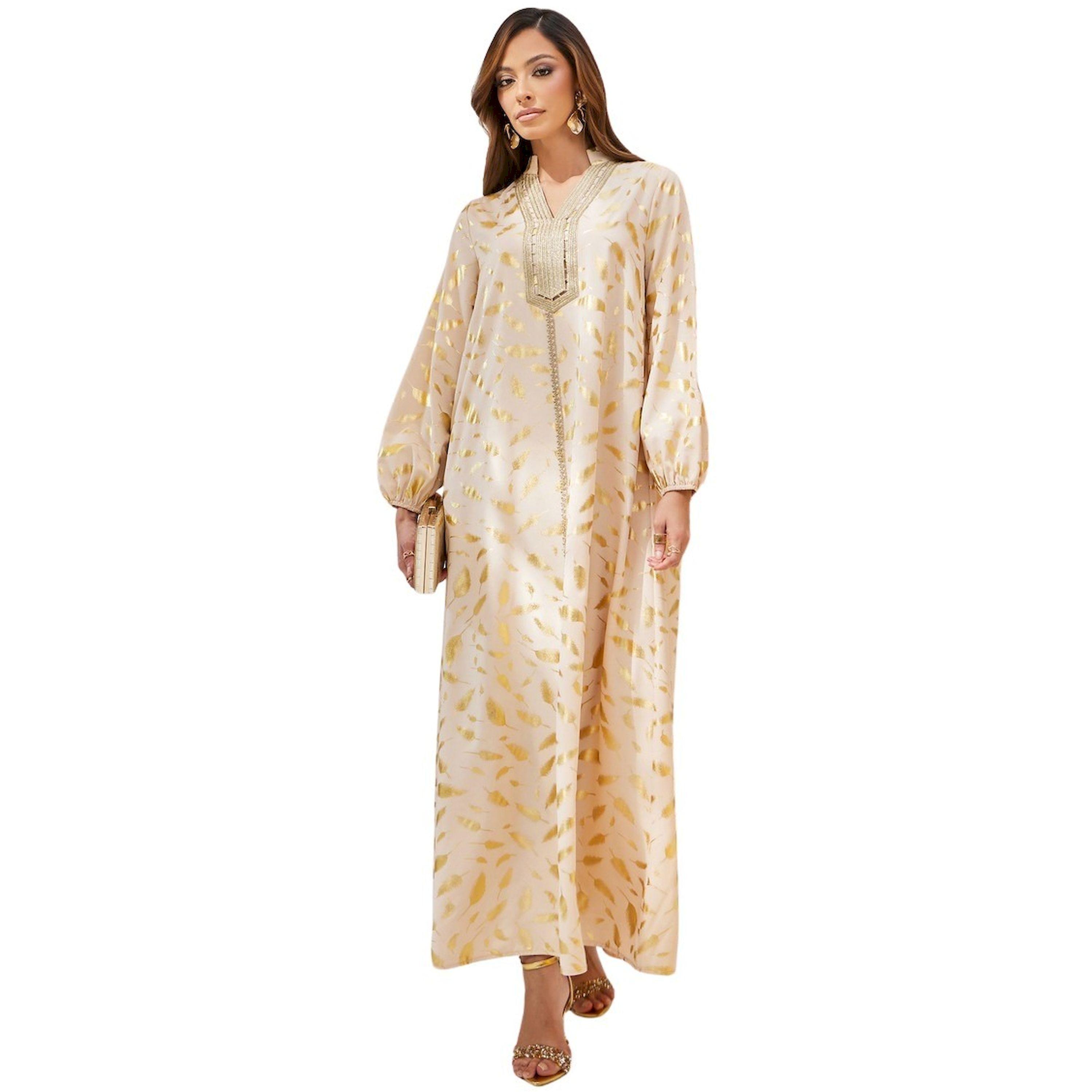 Styli Foil Print A-Line Jalabiya with Lace Trim-women-arabicclothing-jalabiyas-image-1