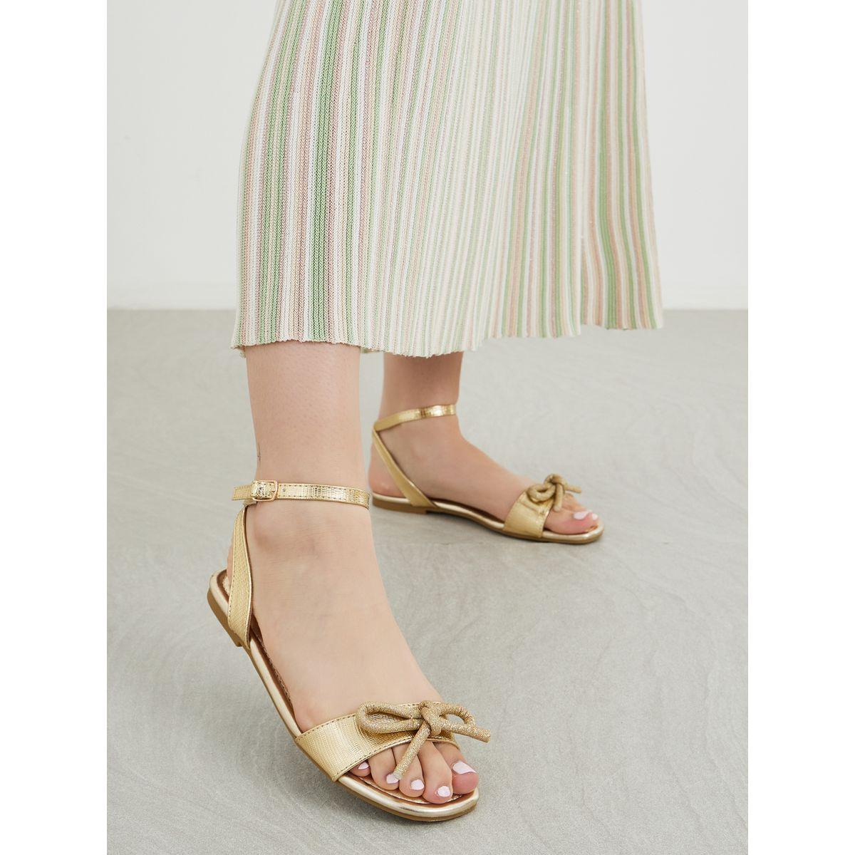 Styli Metallic Design Ankle Strap Flat Sandals-women-shoes-sandals-flats-image-1