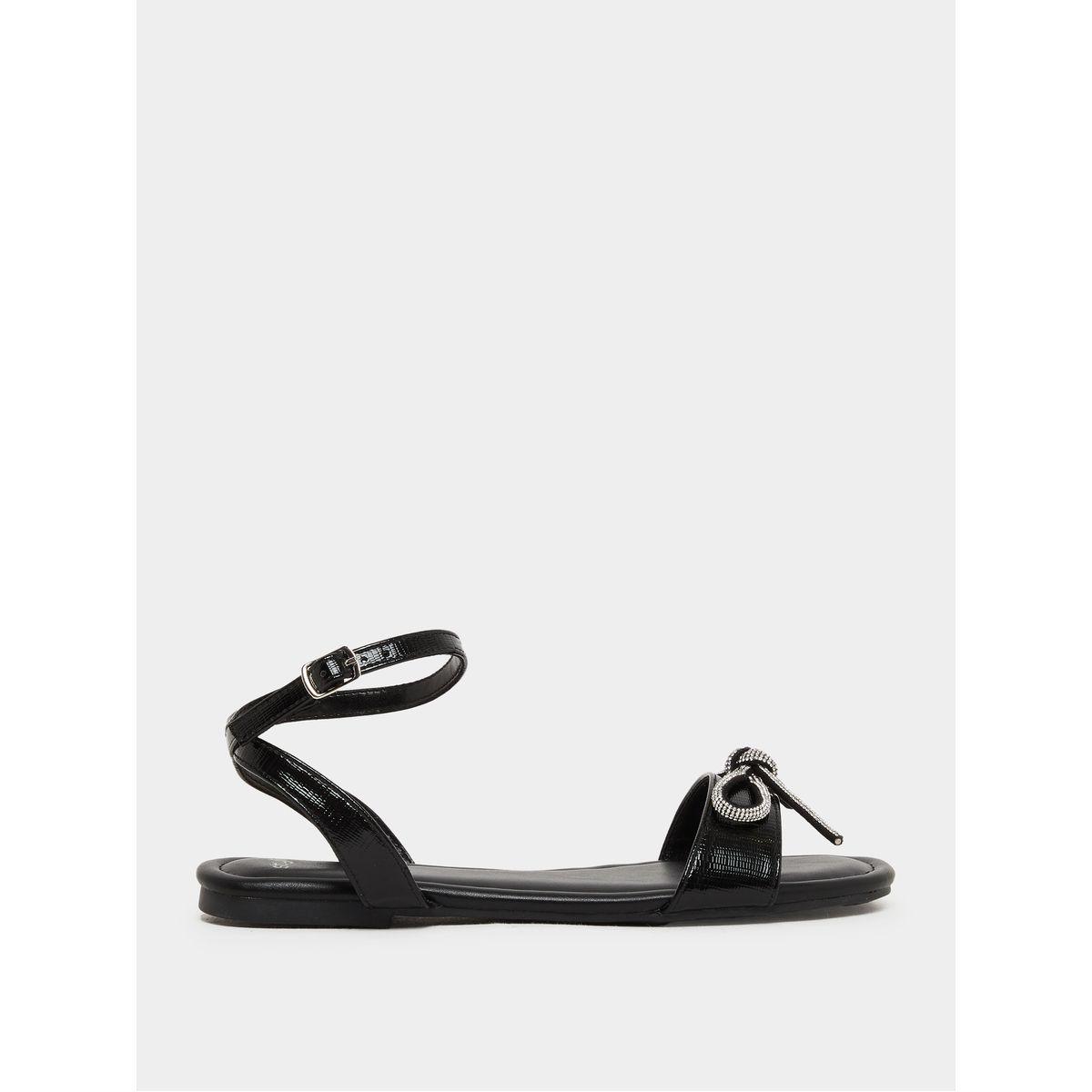 Styli Embellished Bow Detail Ankle Strap Flat Sandals-women-shoes-sandals-flats-image-2