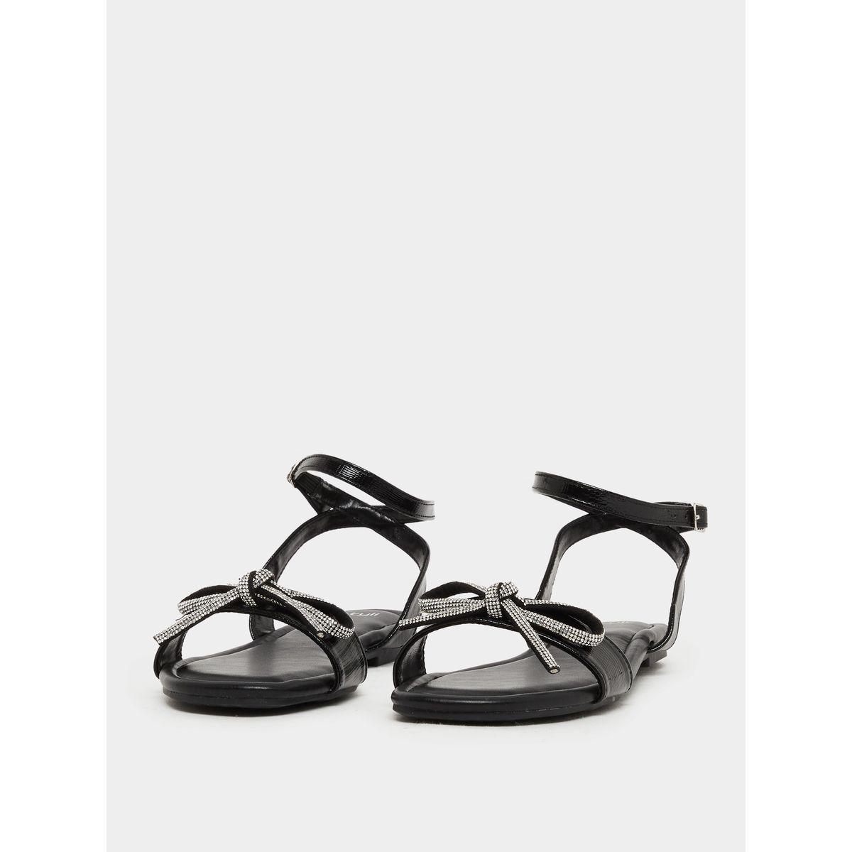 Styli Embellished Bow Detail Ankle Strap Flat Sandals-women-shoes-sandals-flats-image-3