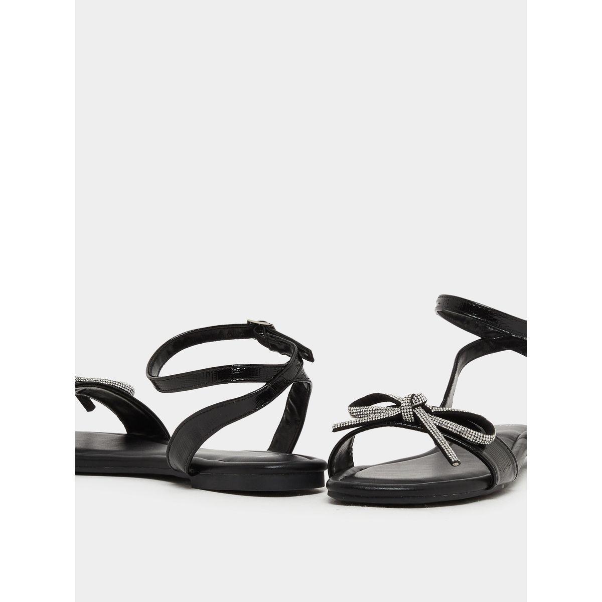 Styli Embellished Bow Detail Ankle Strap Flat Sandals-women-shoes-sandals-flats-image-4