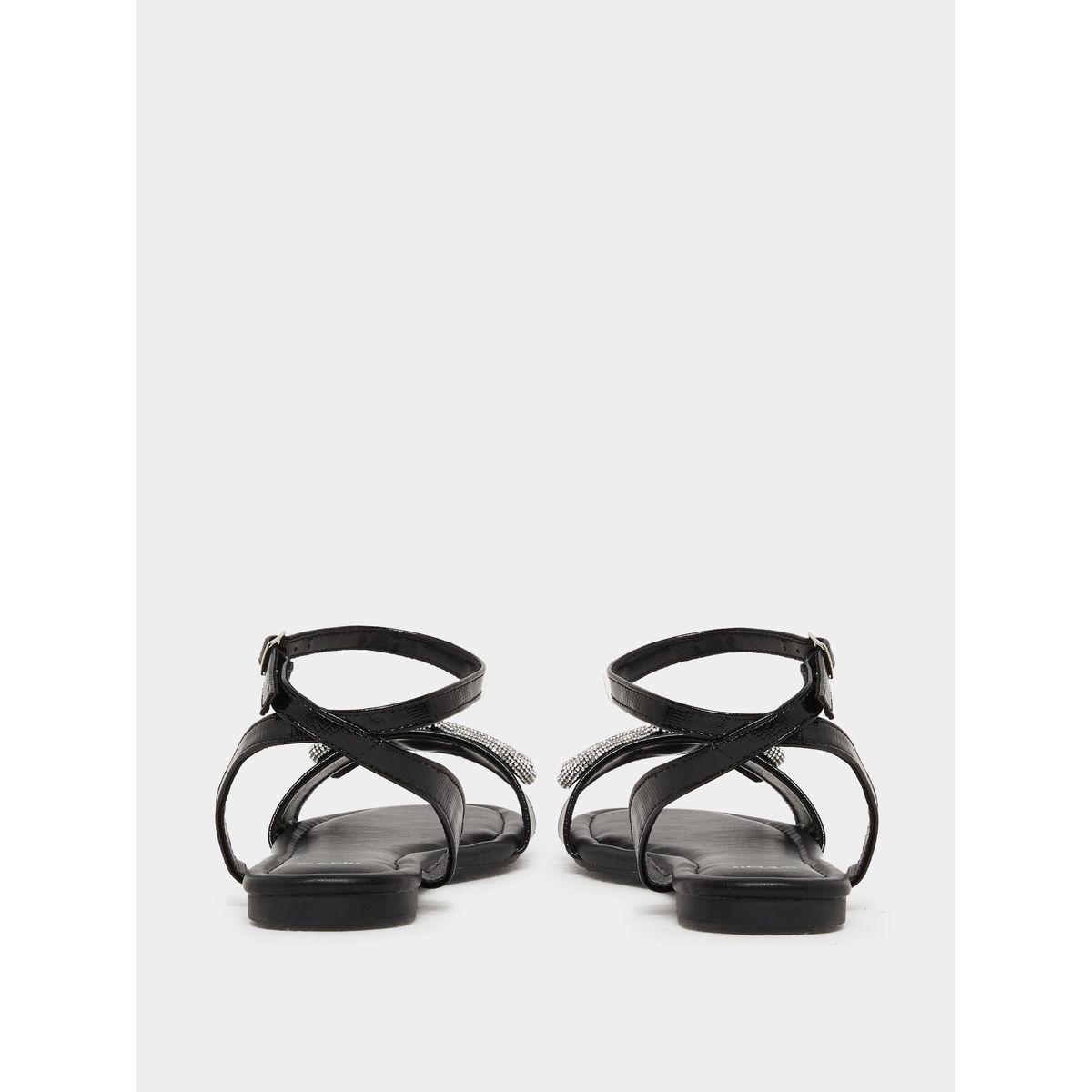 Styli Embellished Bow Detail Ankle Strap Flat Sandals-women-shoes-sandals-flats-image-5