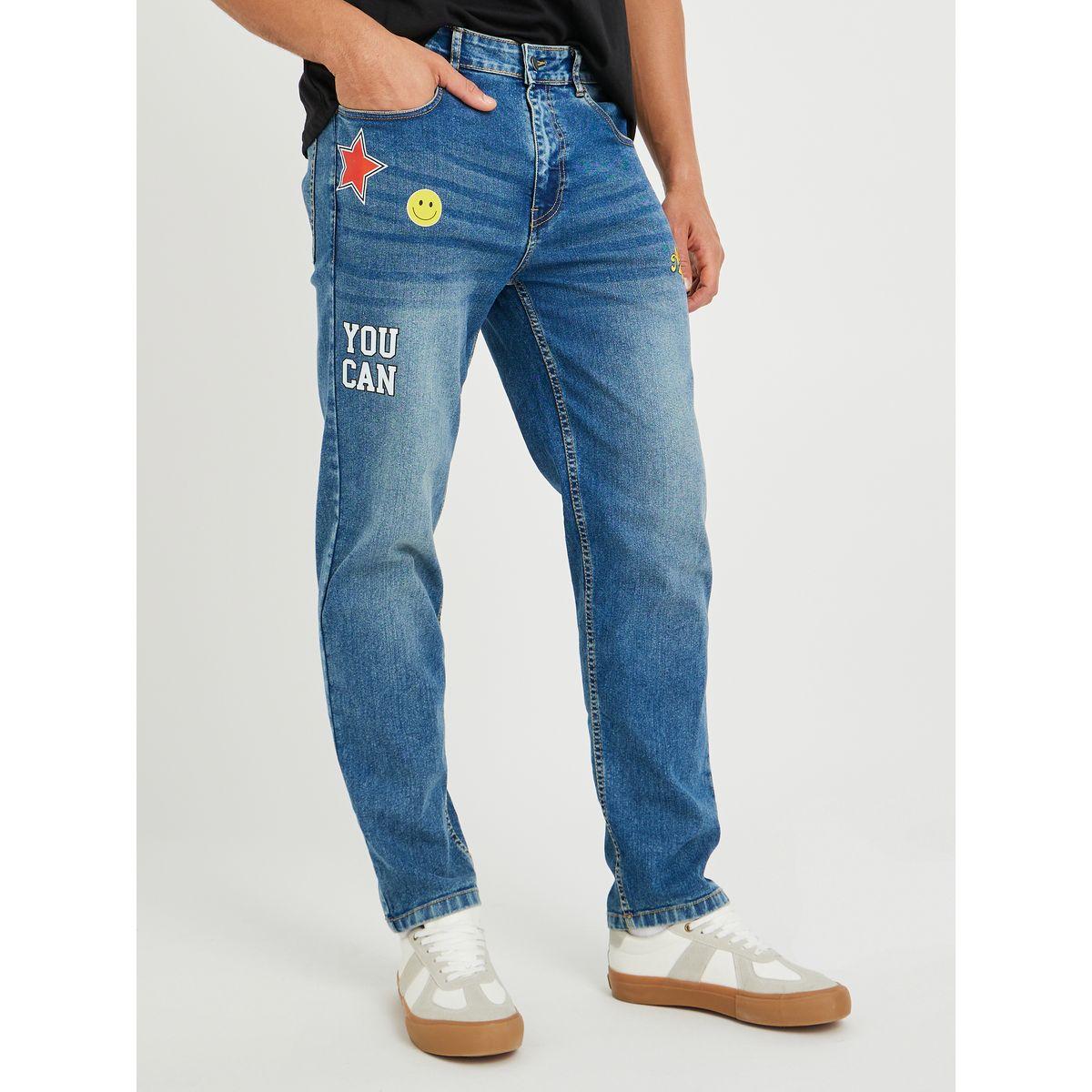 Styli Regular Fit Faded Jeans with Printed Detail-men-clothing-bottoms-jeans-image-1