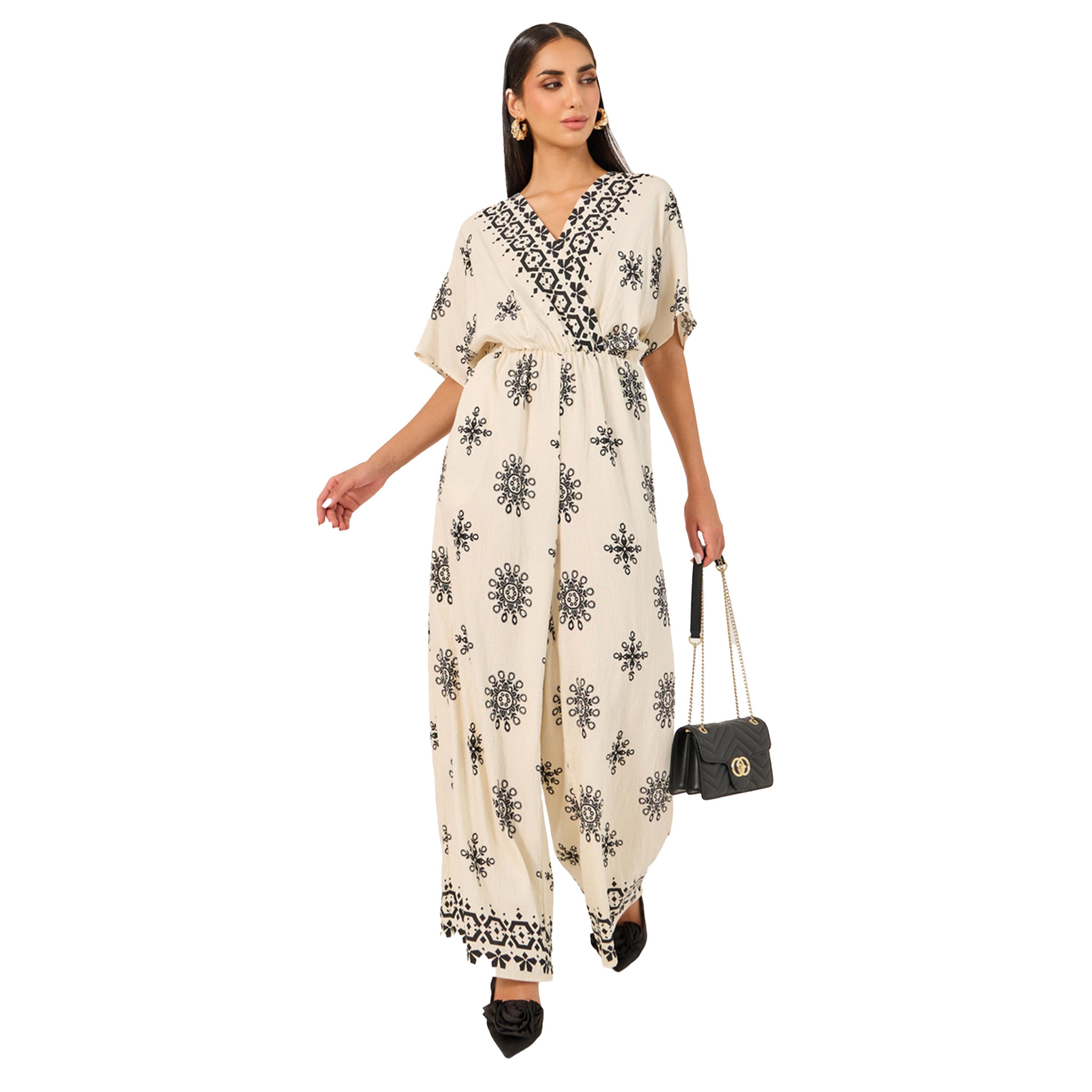 ستايلي - جمبسوت مطبوع برقبة V وأكمام نصفية-women-clothing-jumpsuits-image-2
