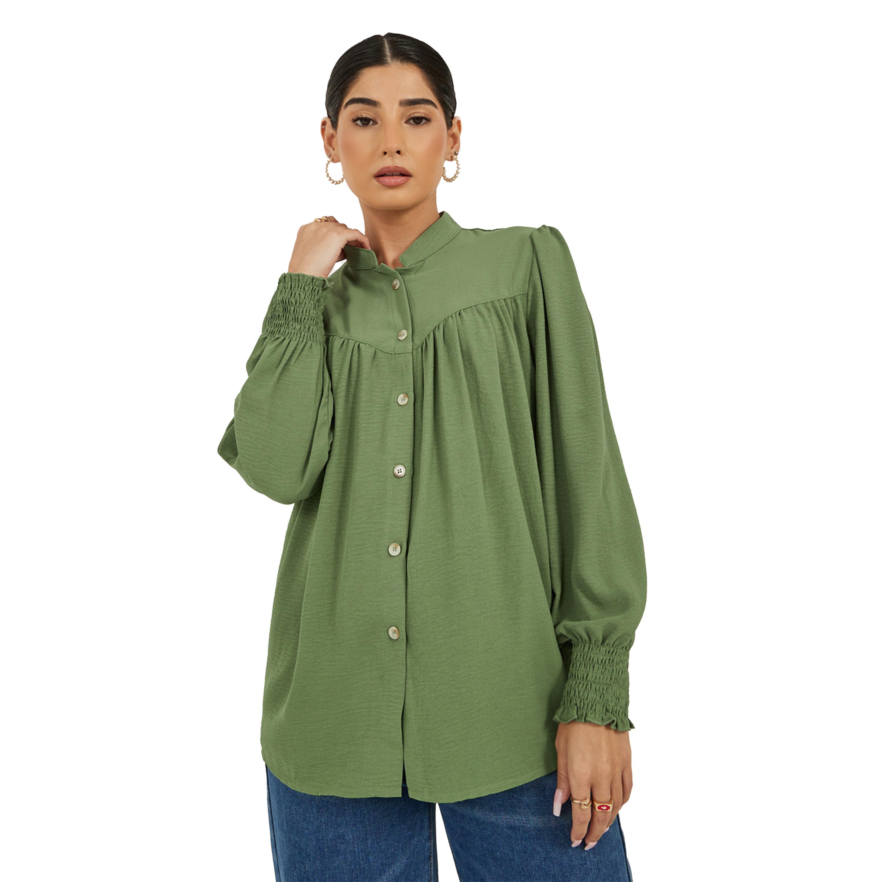 ستايلي -  قميص بياقة شريطية منسوجة وأكمام مطرزة-women-clothing-shirtsandblouses-shirts-image-3