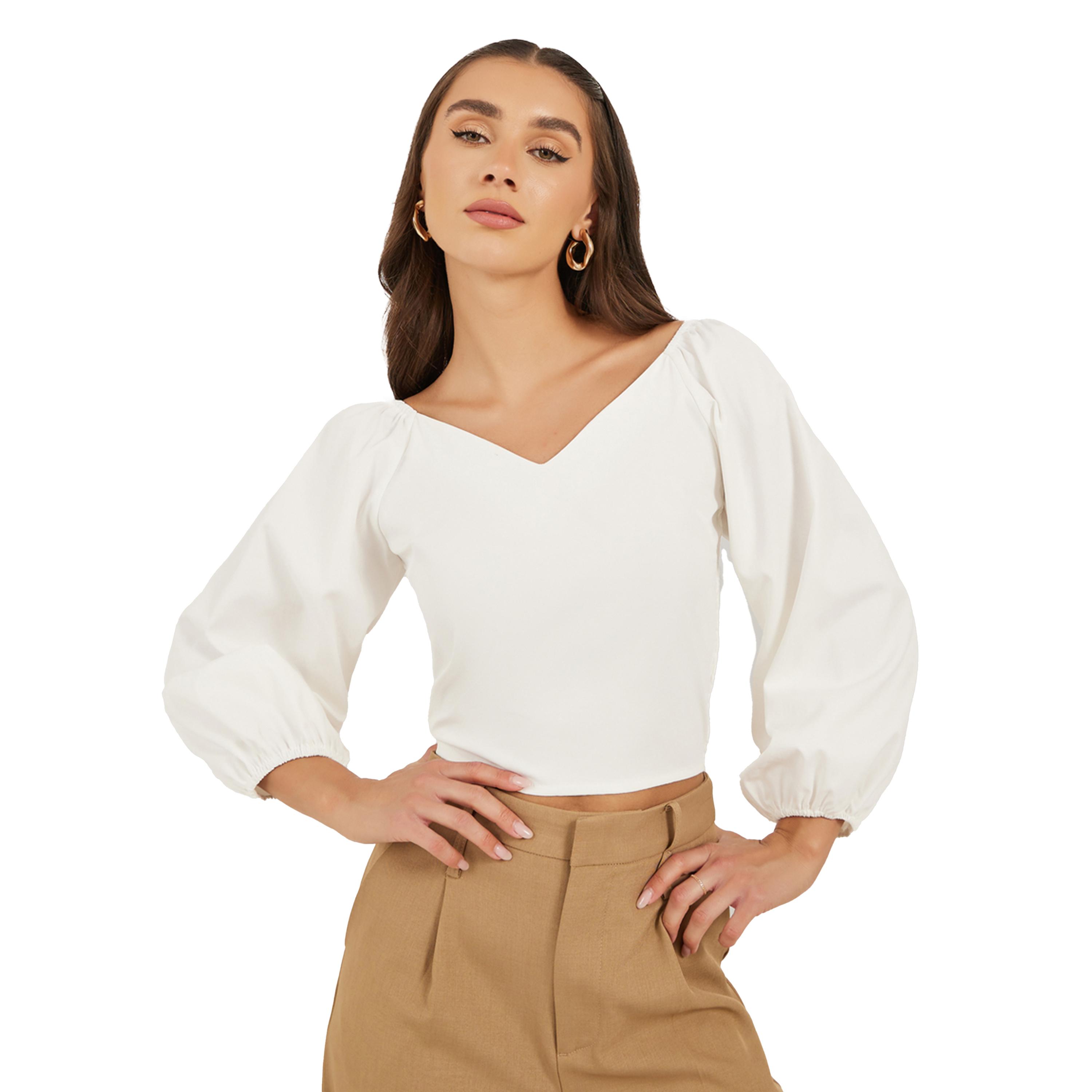 ستايلي- بلوزة قصيرة بأكمام مكشوفة ورقبة V-women-clothing-tshirts-image-1