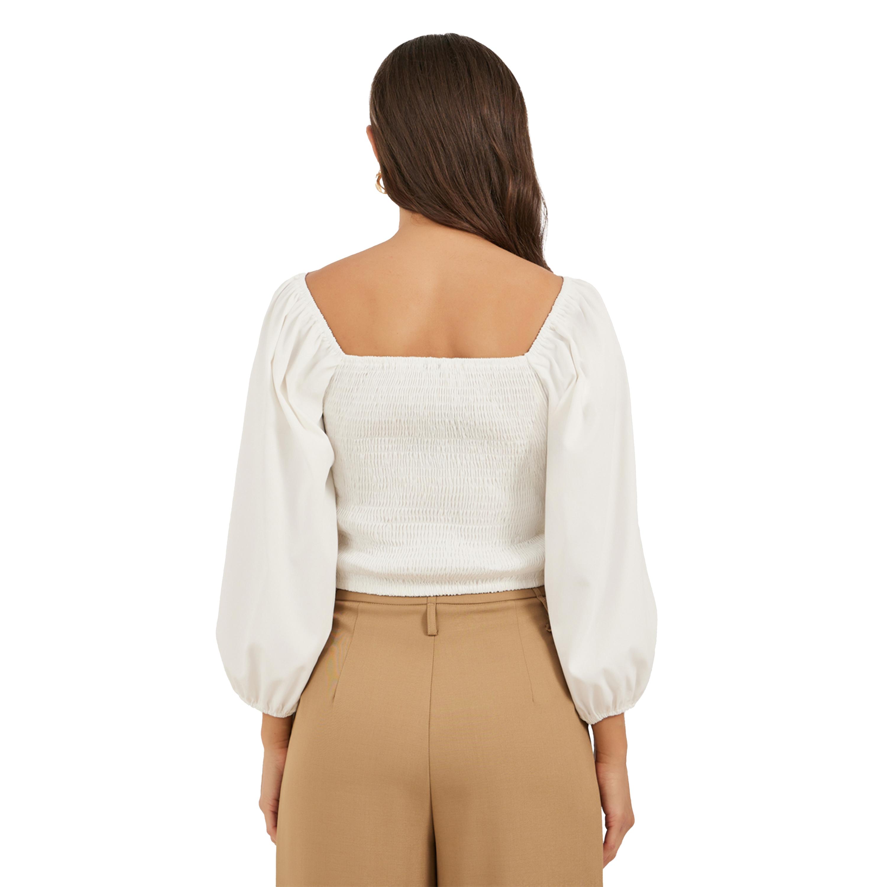 Styli Plain Cuffed Sleeves V Neck Cropped Top-women-clothing-tshirts-image-4