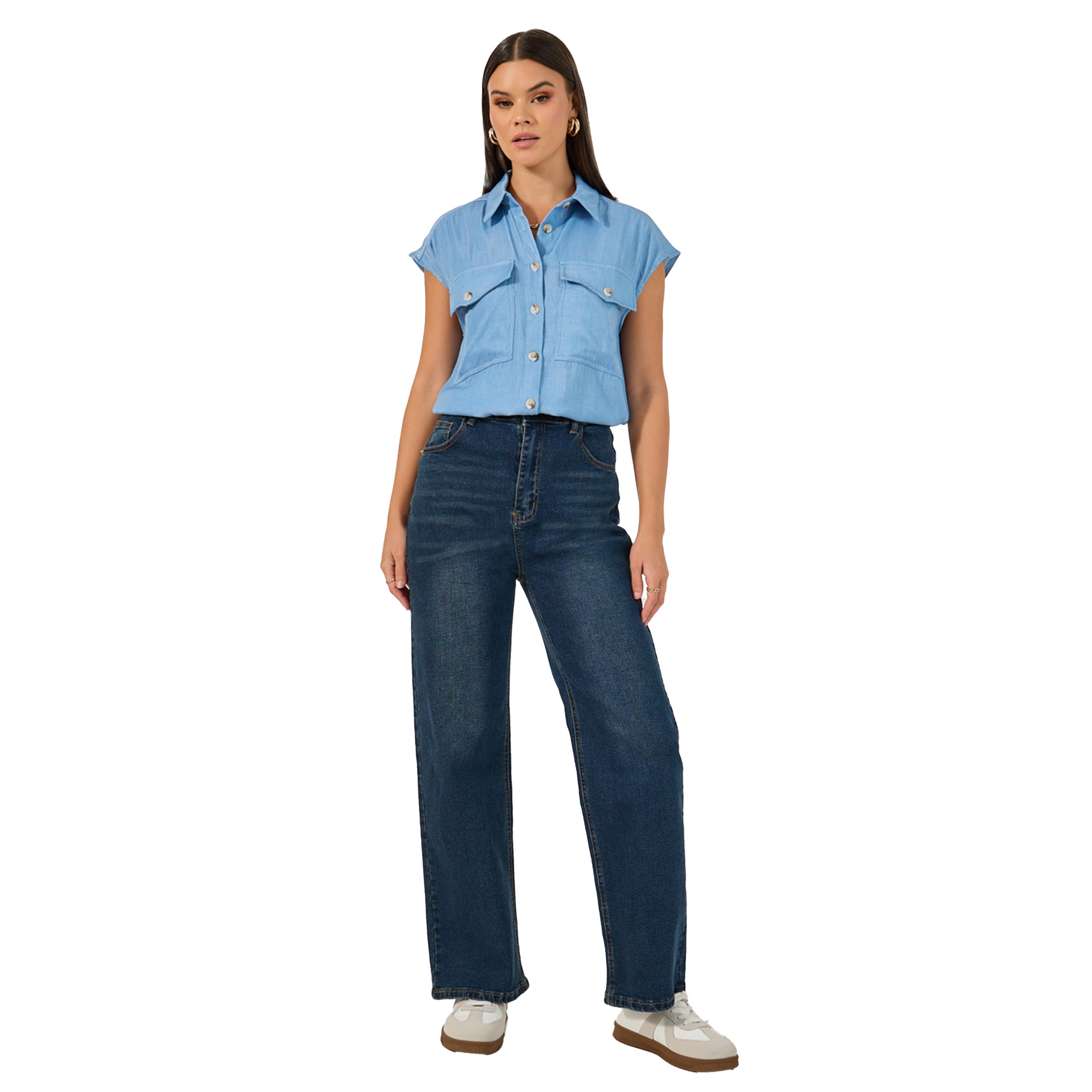 Styli Solid Sleeveless Denim Shirt-women-clothing-shirtsandblouses-shirts-image-3