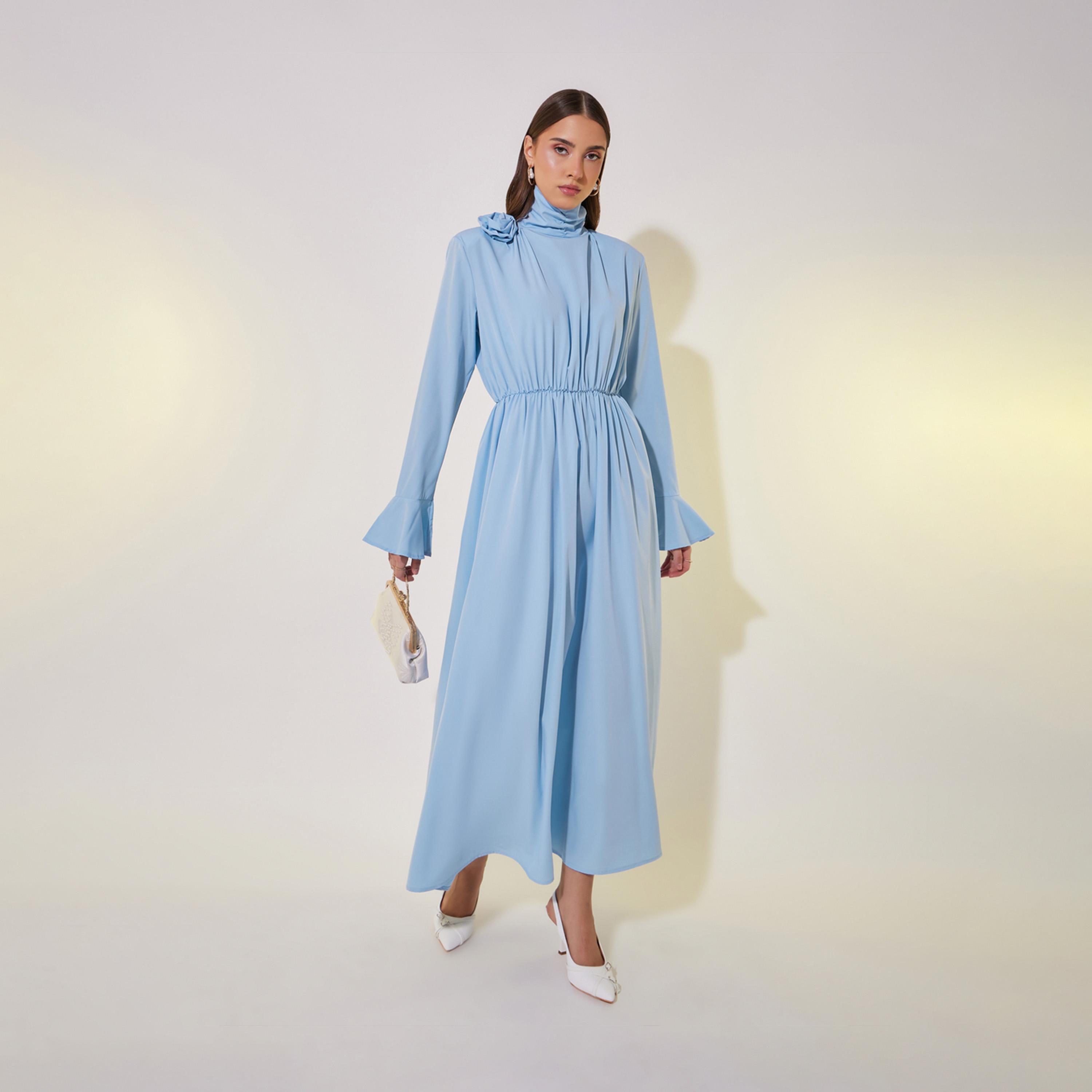 Take Two Flower Corsage Design Ruched Waist Detail Maxi Dress-women-clothing-dresses-image-1