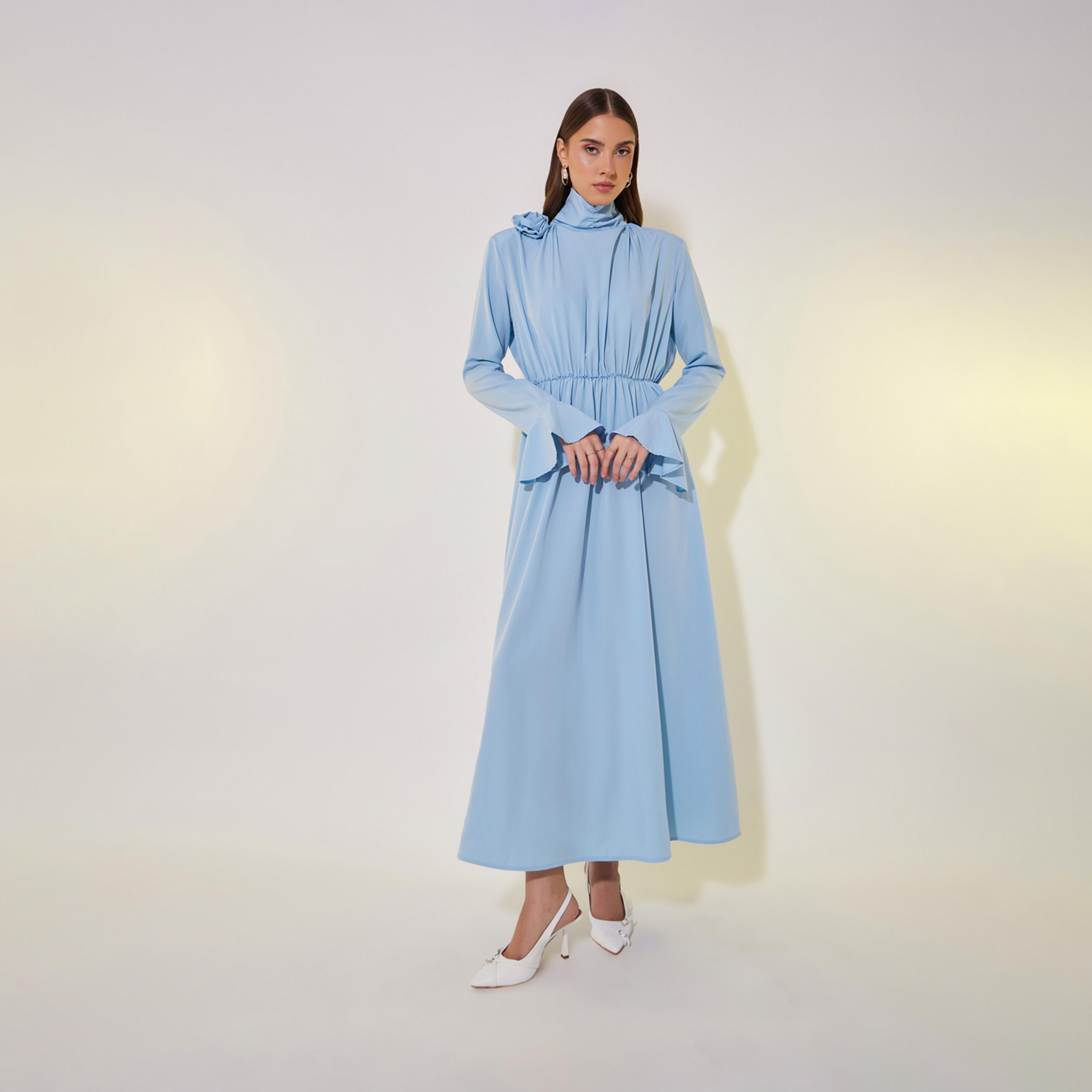 Take Two Flower Corsage Design Ruched Waist Detail Maxi Dress-women-clothing-dresses-image-2
