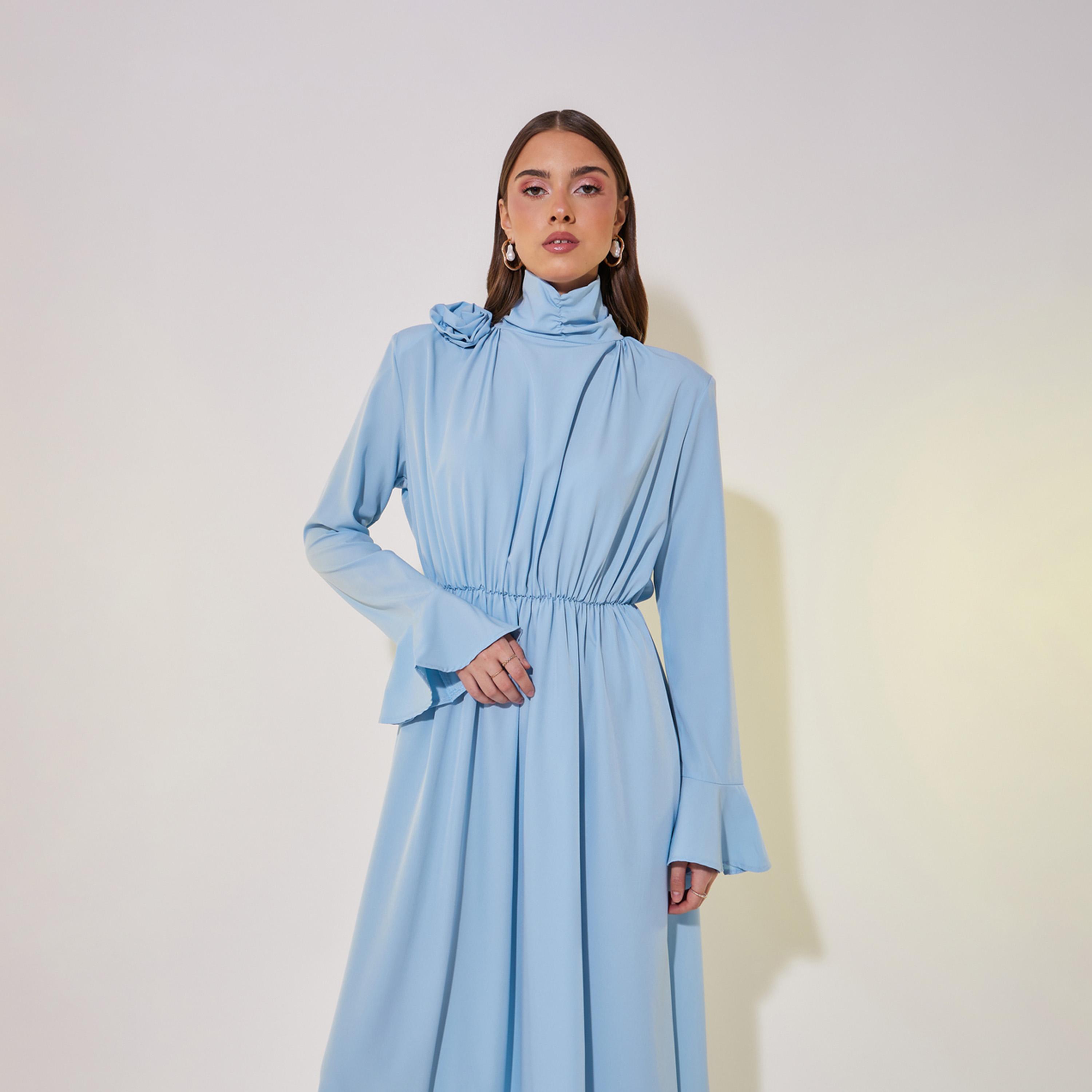Take Two Flower Corsage Design Ruched Waist Detail Maxi Dress-women-clothing-dresses-image-3