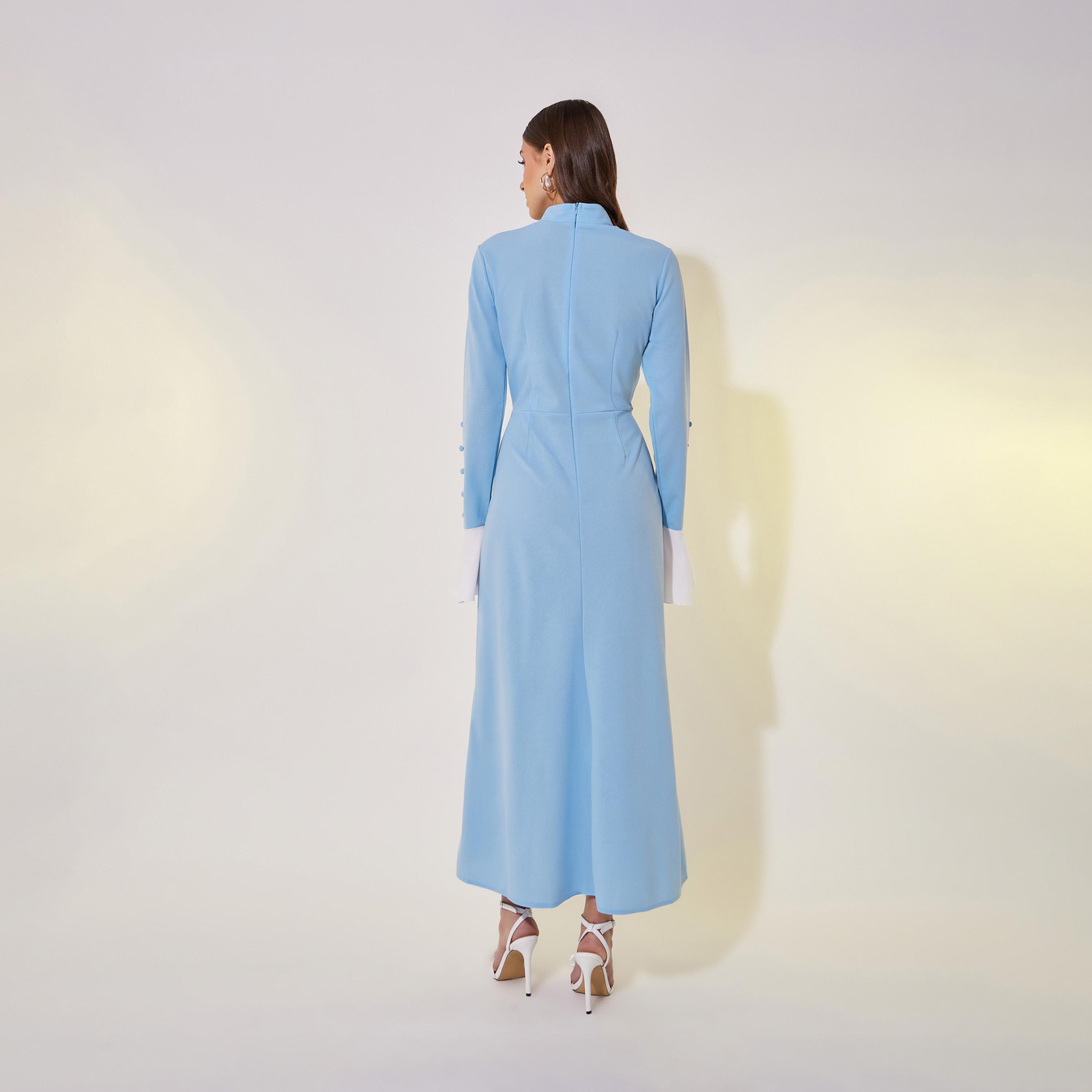 Take Two Contrast Flounce Cuff Maxi Dress with Button Detail-women-clothing-dresses-image-6