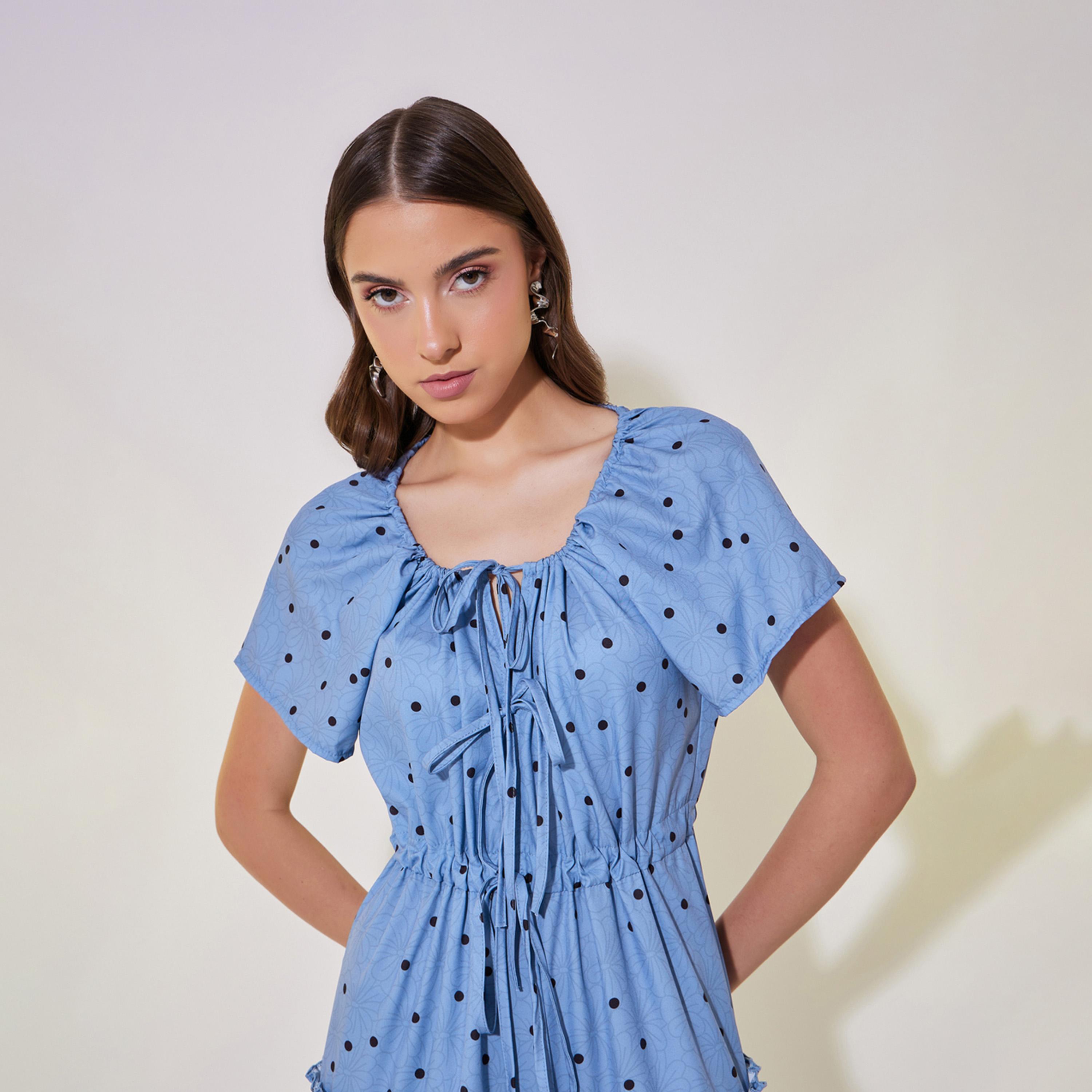 Take Two All-Over Print Puff Sleeve Tiered Midi Dress with Bow Tie-Up Detail-women-clothing-dresses-image-4