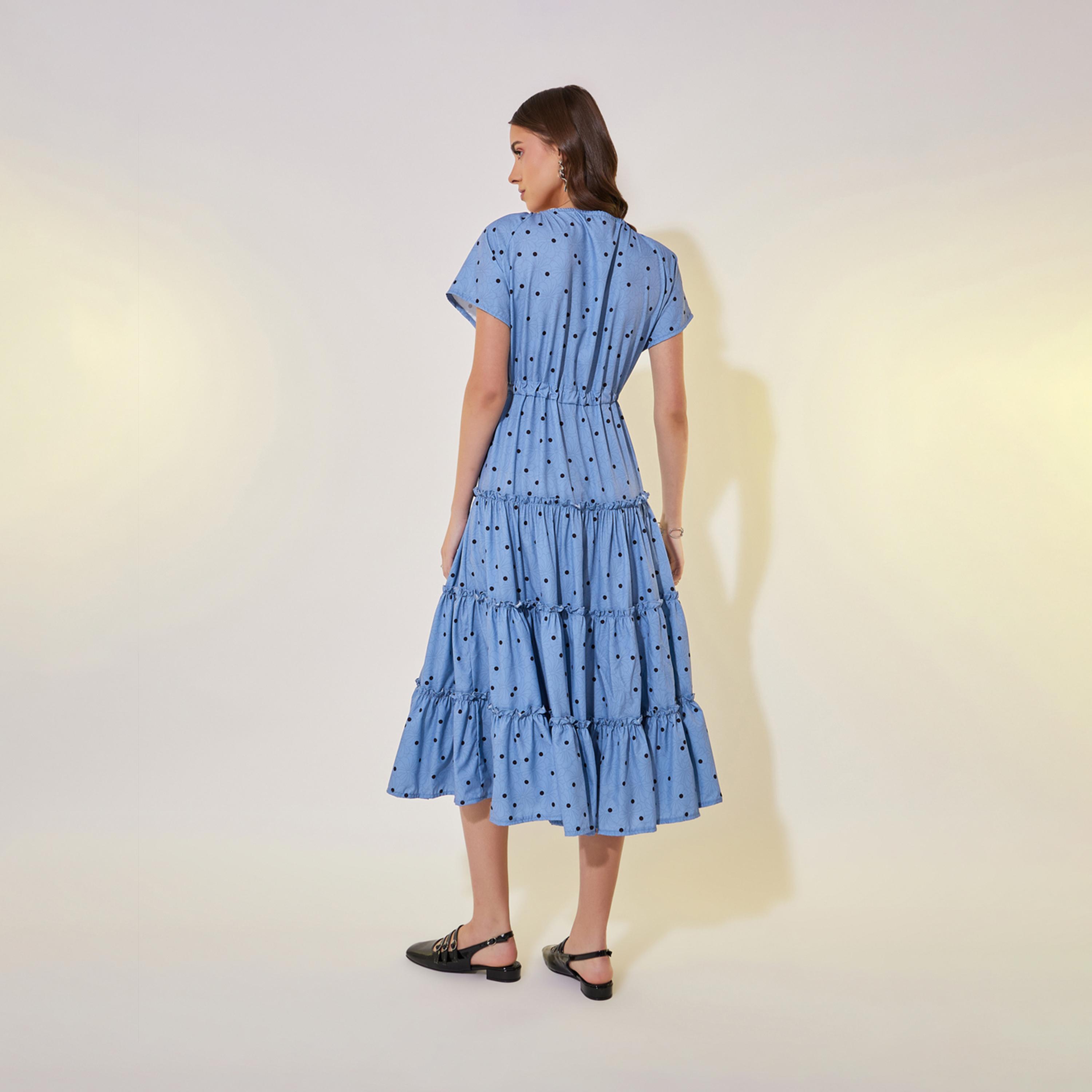 Take Two All-Over Print Puff Sleeve Tiered Midi Dress with Bow Tie-Up Detail-women-clothing-dresses-image-6