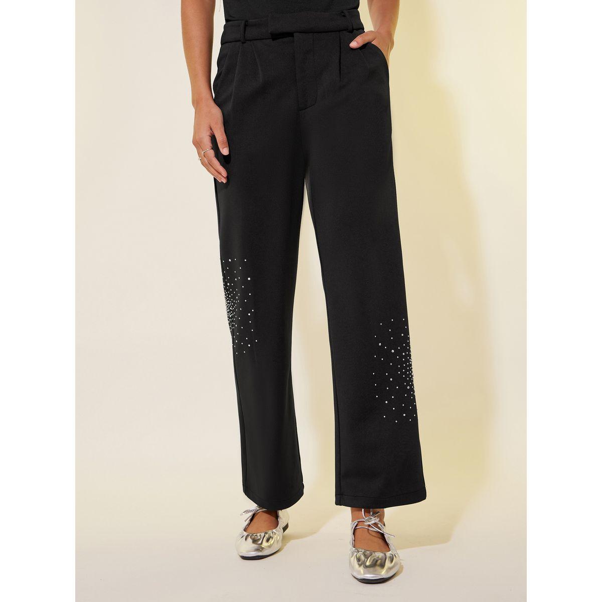 بنطال بأرجل واسعة وكسرات منمق بحجر الراين-women-clothing-bottoms-trousers-image-2